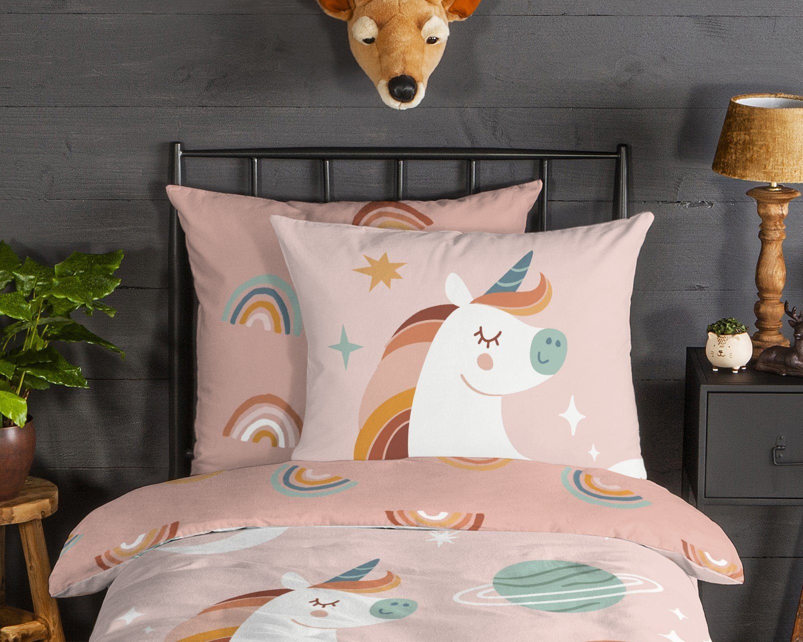 soma Bettwäsche Kinderbettwäsche Biber 135X200 Unidance Pink Einhorn rosa pastell, Biber, 2 teilig, 135x200 Warm Weich Wende Reißverschluss Kind Einhorn Rosa Unicorn