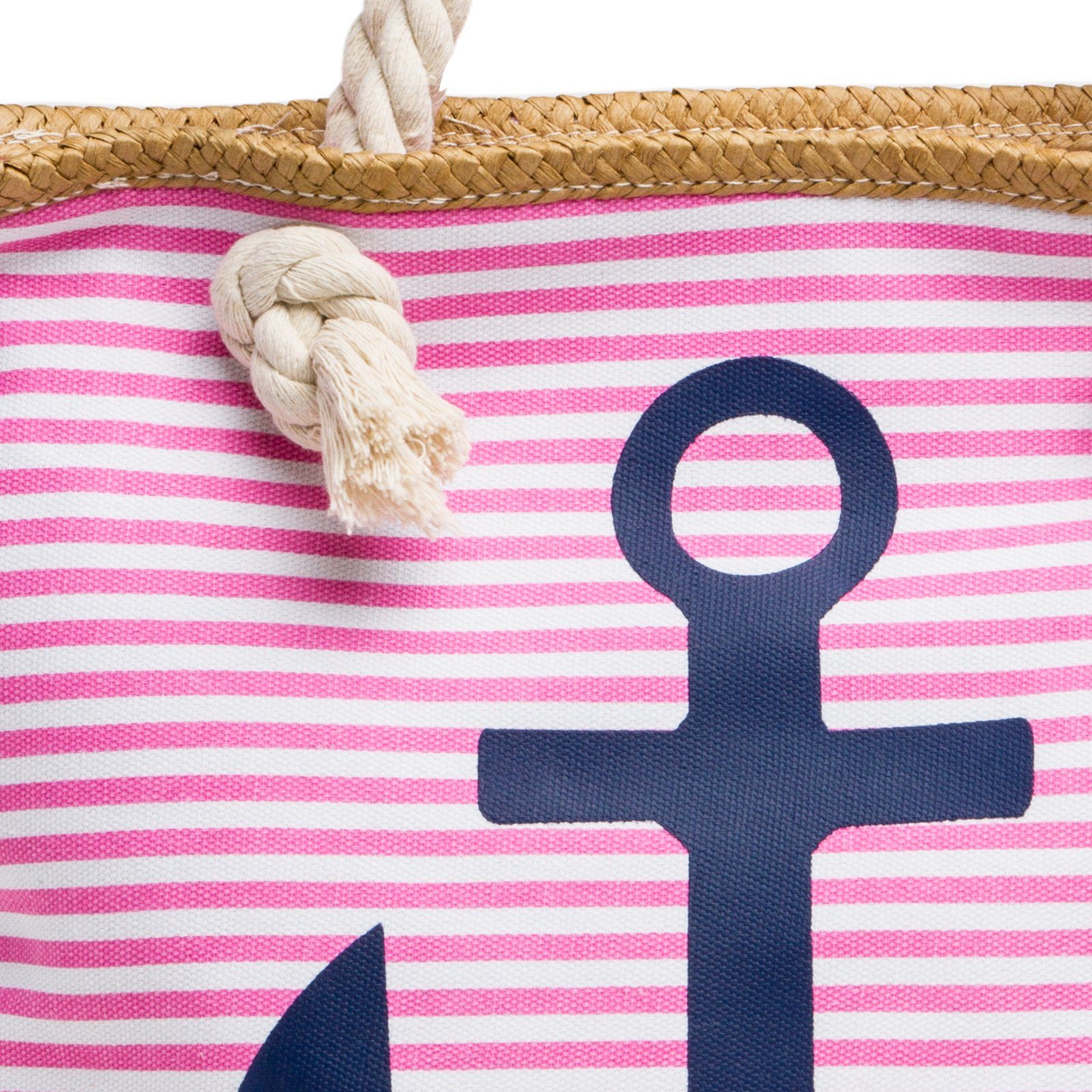 Shopper Reißverschluss ANKER Strandtasche und Streifen Damen maritimen Caspar / - Muster TS1040 mit rosa Strandtasche dunkelblau