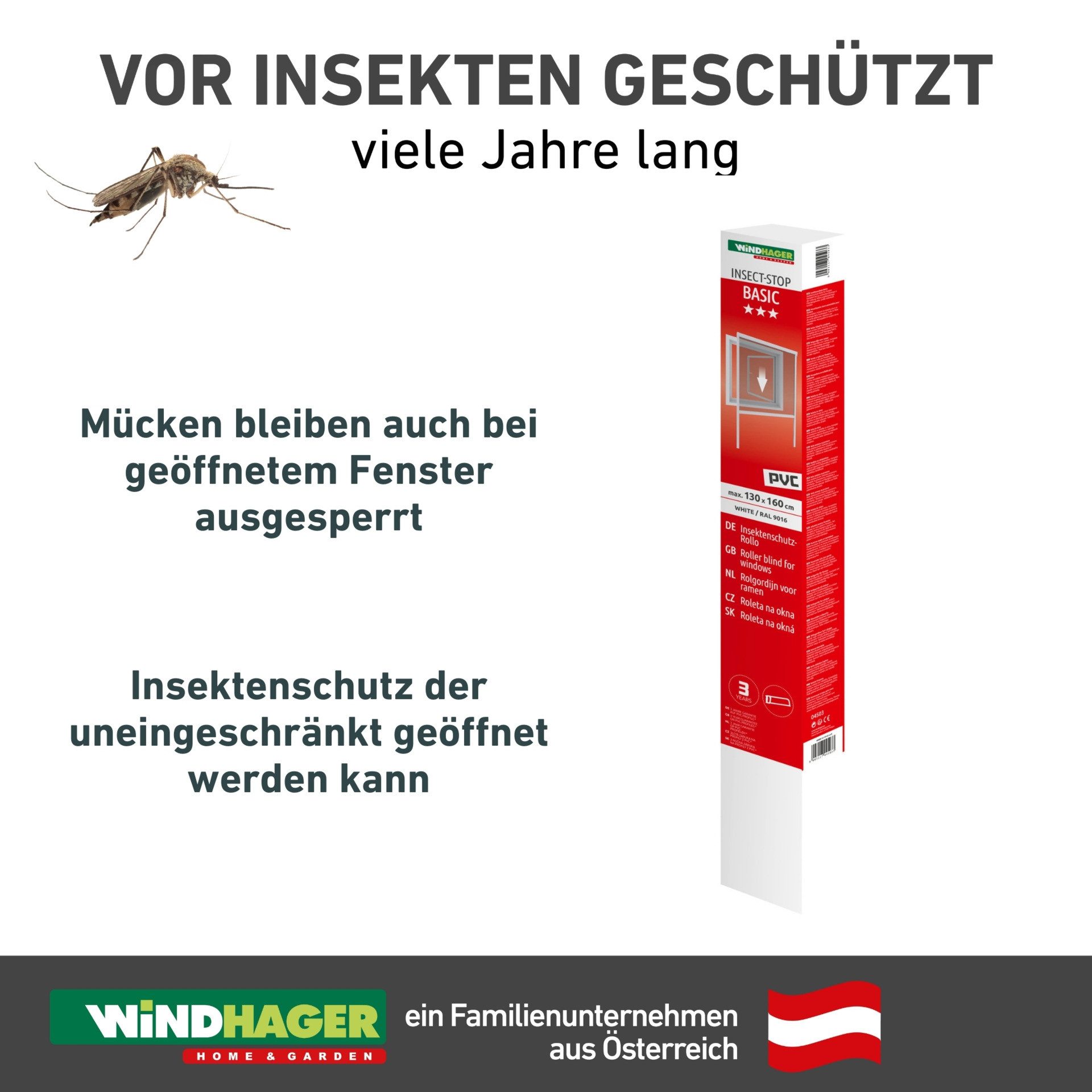 Windhager Insektenschutz-Vorhang Basic für Fenster, Fliegengitter zum hochschieben, PVC, (Packung, 1-St), Insektenschutz zum bohren, Rollo 130 x 160 cm, weiß