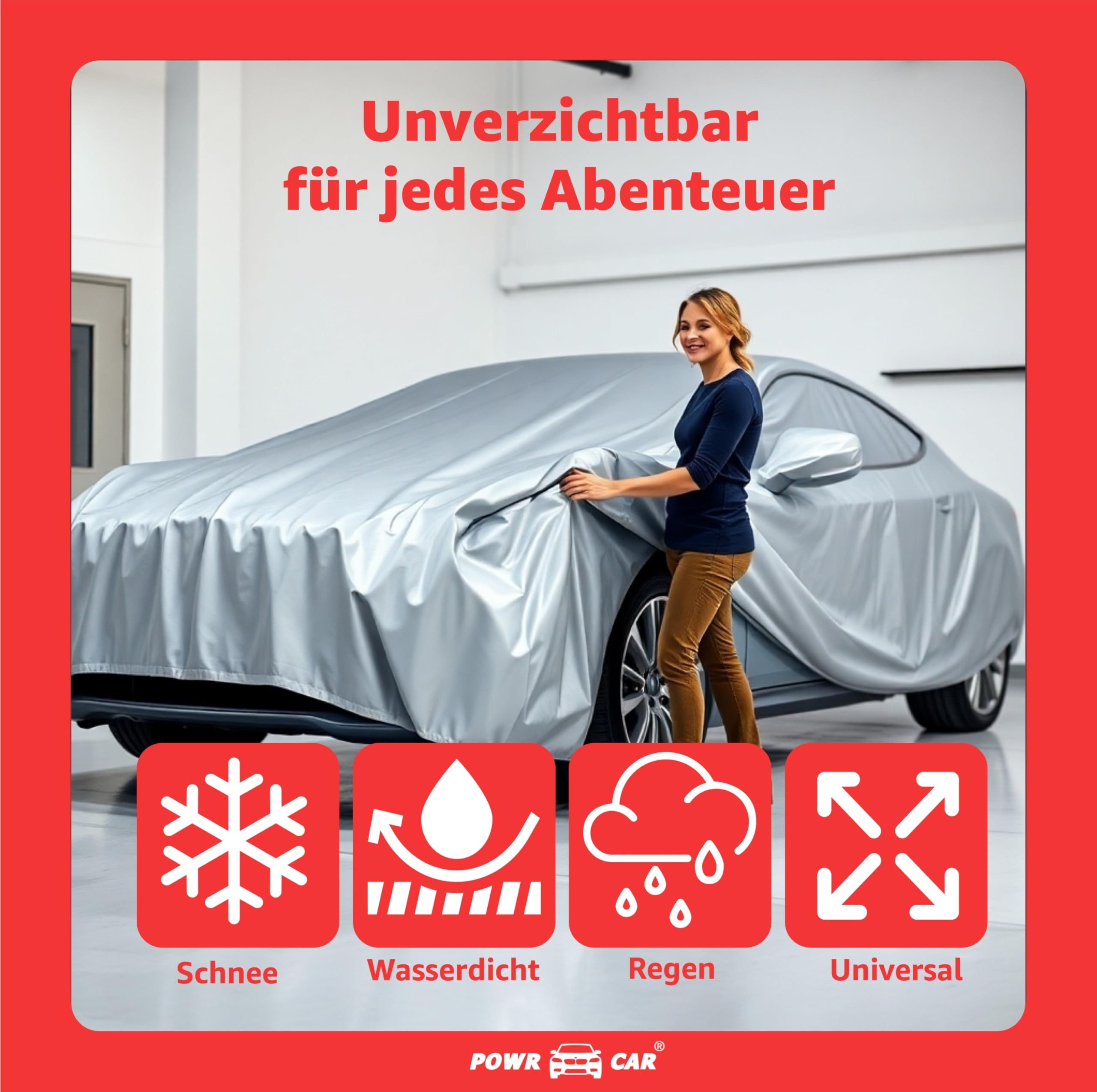 POWR Car Autoplane Universale Autoschutzhülle - Autoabdeckung - wasserdichte Autoplane (Packung, 1-St)