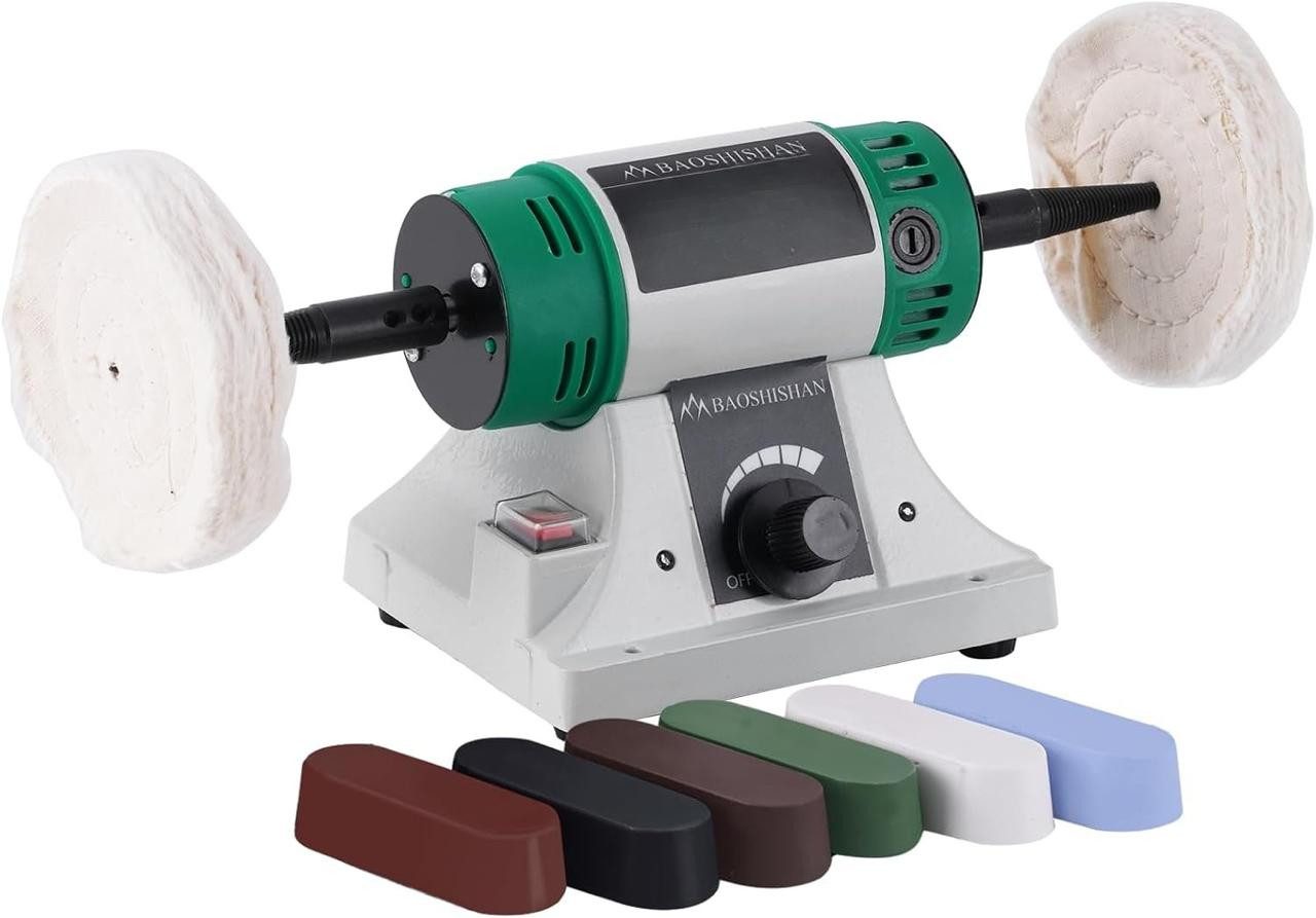 BAOSHISHAN Poliermaschine, 1750 min. U/min, 10000 max. U/min, (10 tlg), vibrationsarmer Gusseisenbasis & doppelseitigen 4"-Polierscheiben
