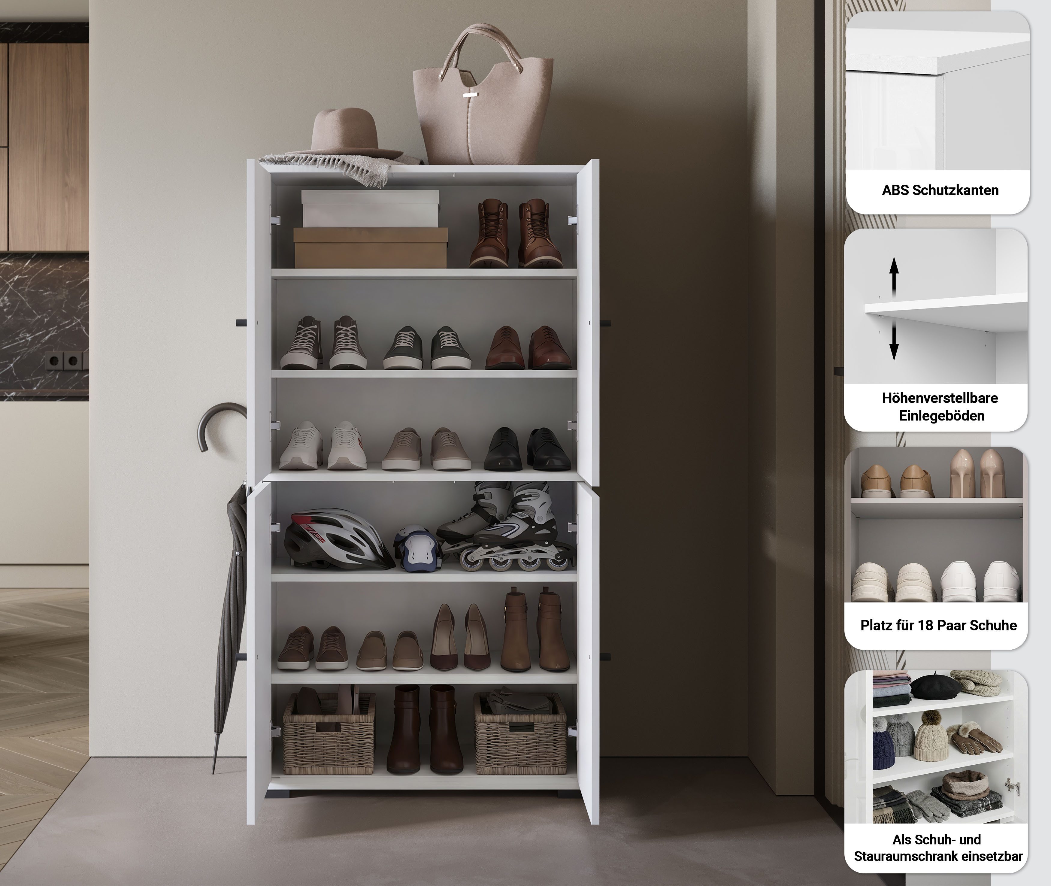 Home affaire Schuhschrank Schuhkommode Dino Stauraum mit 4 Türen und verstellbaren Einlegeböden, Breite 70 cm
