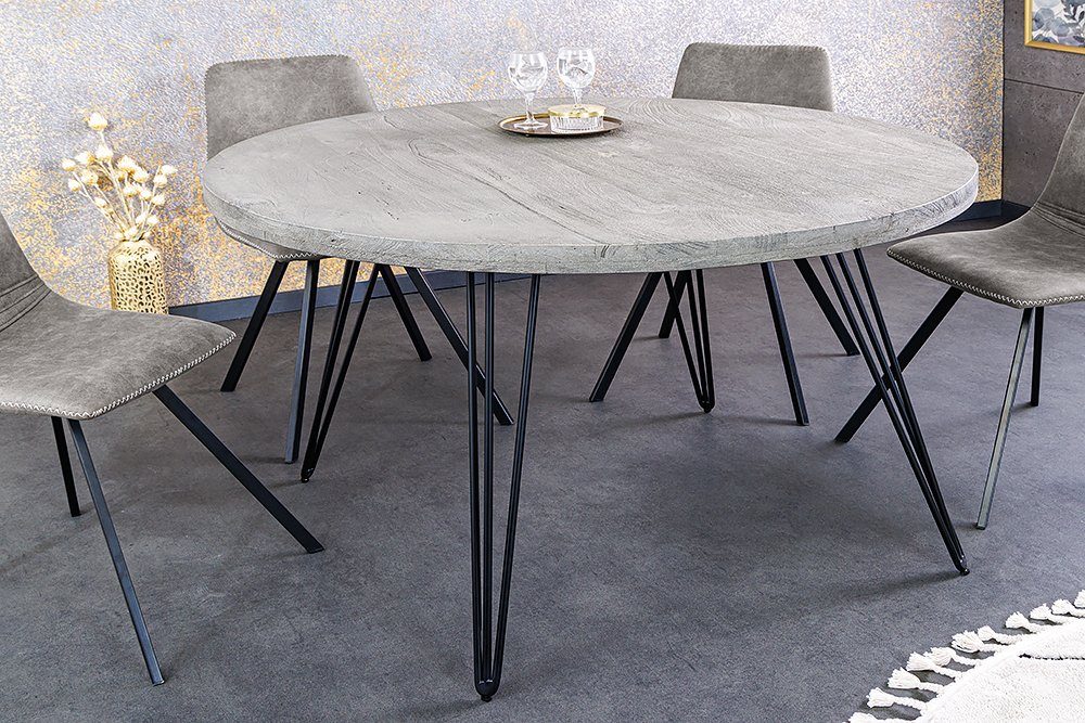 riess-ambiente Esstisch SCORPION 80cm grau - Mango-Massivholz, rund, Metall-Hairpin Legs (Einzelartikel, 1-St), mit Platz für bis zu 3 Personen – ideal für Esszimmer & Küche