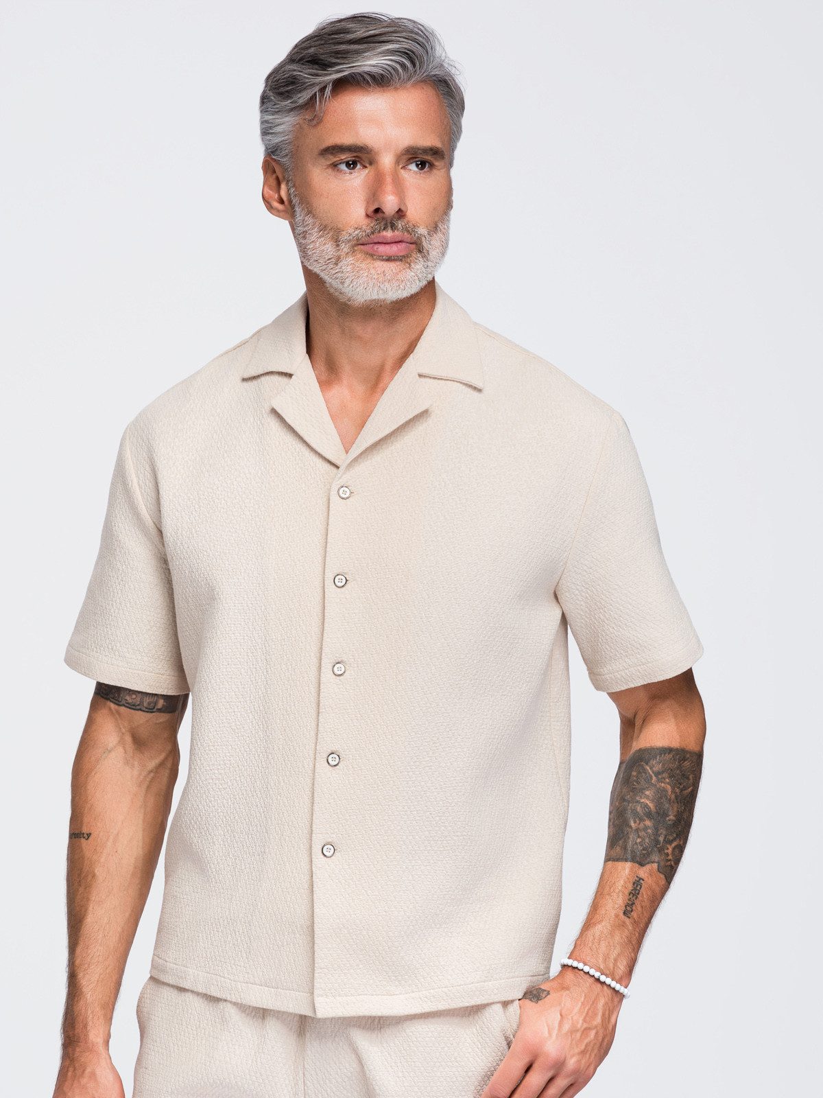 OMBRE T-Shirt Herren T-Shirt mit Rundhalsausschnitt Casual Off white S (kein Set, 1-tlg) aus Baumwolle