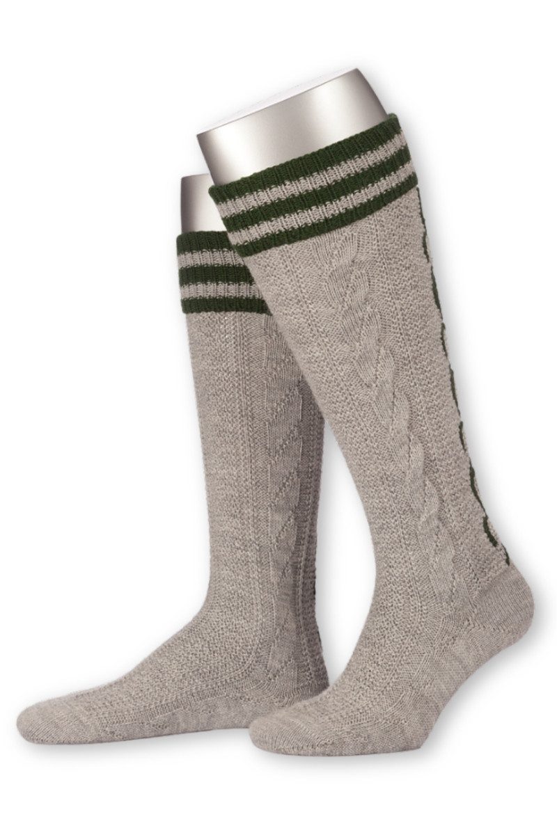 Lusana Trachtensocken Trachten Kniestrümpfe - L18995 - hellgrau, mittelbraun, natur
