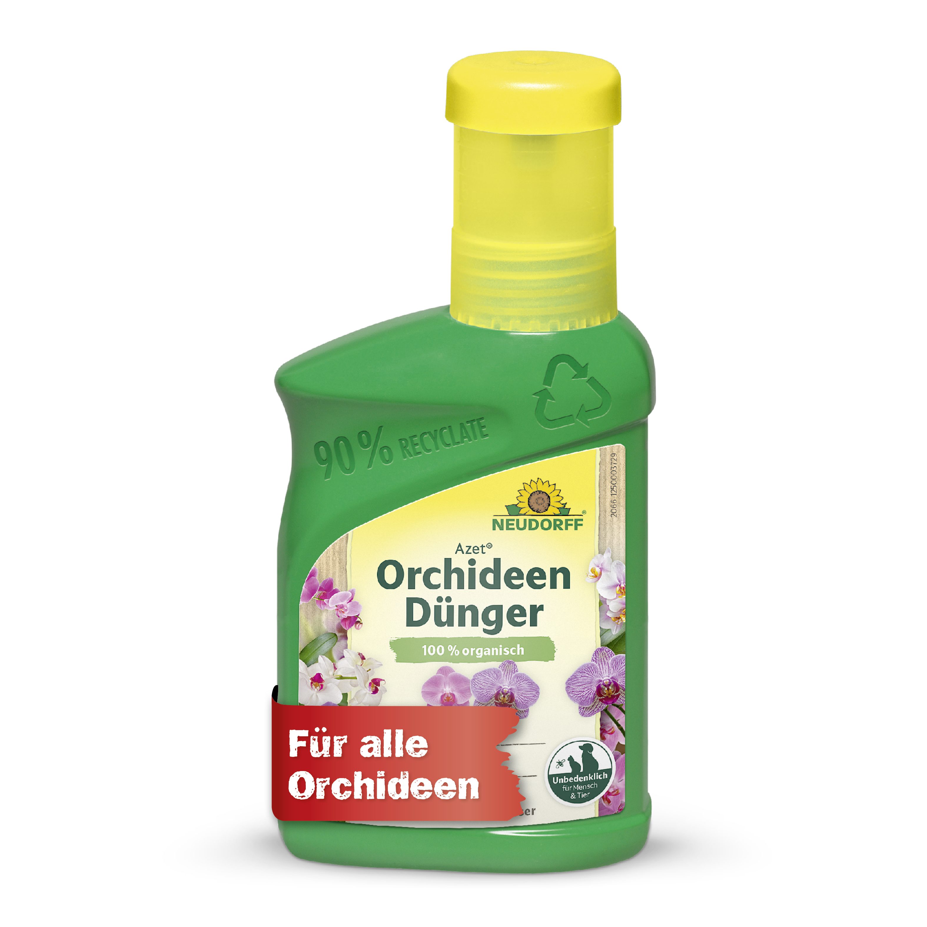 Neudorff Blumendünger Azet OrchideenDünger 250ml für 50L Gießwasser, Vor Gebrauch gut schütteln und nur mit Wasser verdünnt anwenden., und langanhaltende Orchideenblüten aller Orchideen, mit praktischem Dosierbecher