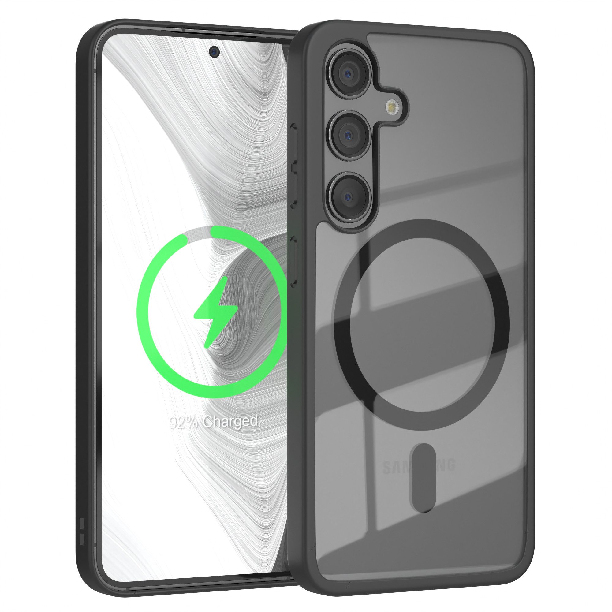 EAZY CASE Handyhülle Transparente Hülle mit MagSafe Samsung Galaxy S24 6,2 Zoll, Qi Charging kompatibel, Silicon Case, Slimcover Displayschutz, Schwarz