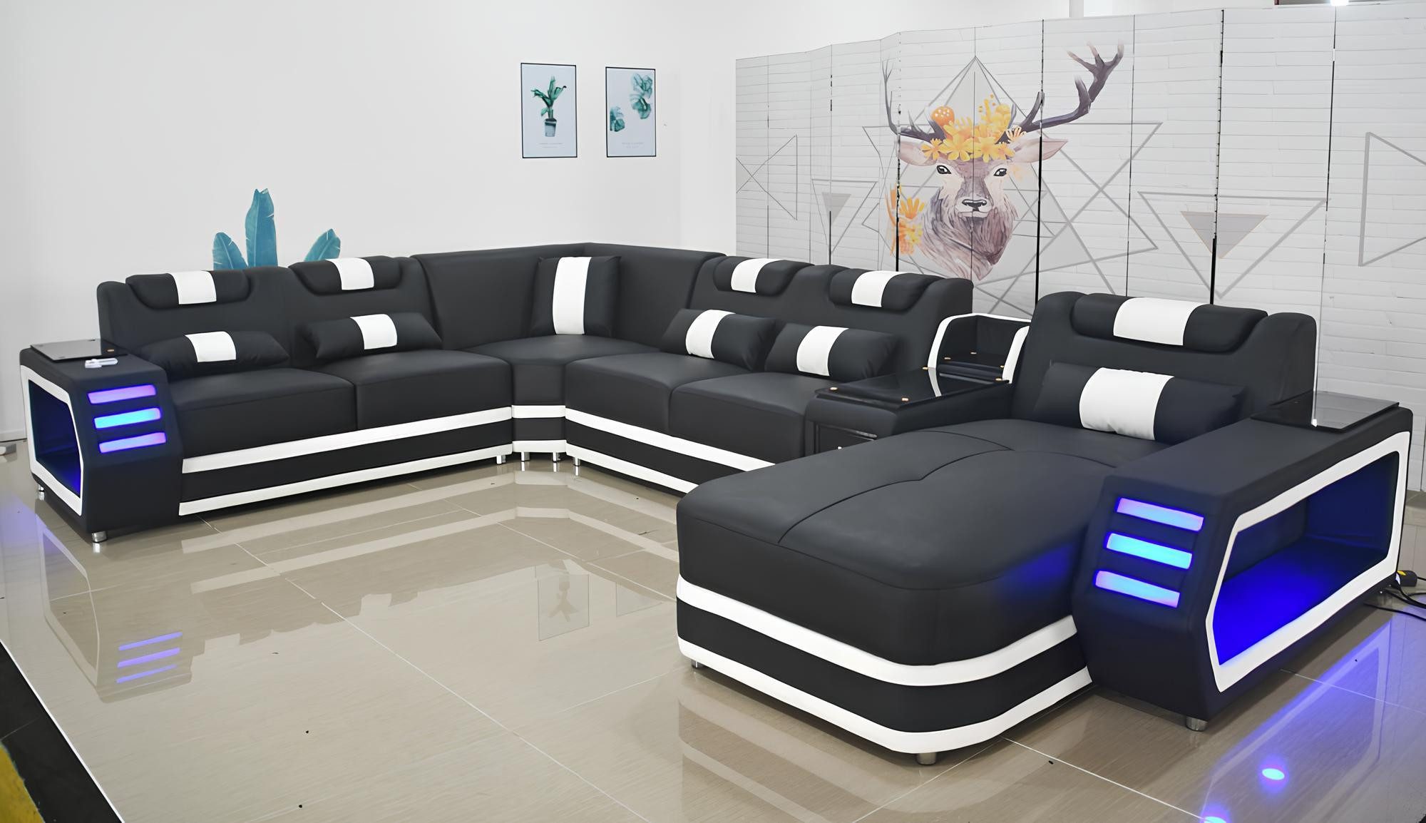 Xlmoebel Wohnlandschaft Modernes Ecksofa aus Leder und Stoff in zeitgemäßem Design, Hergestellt in Europa
