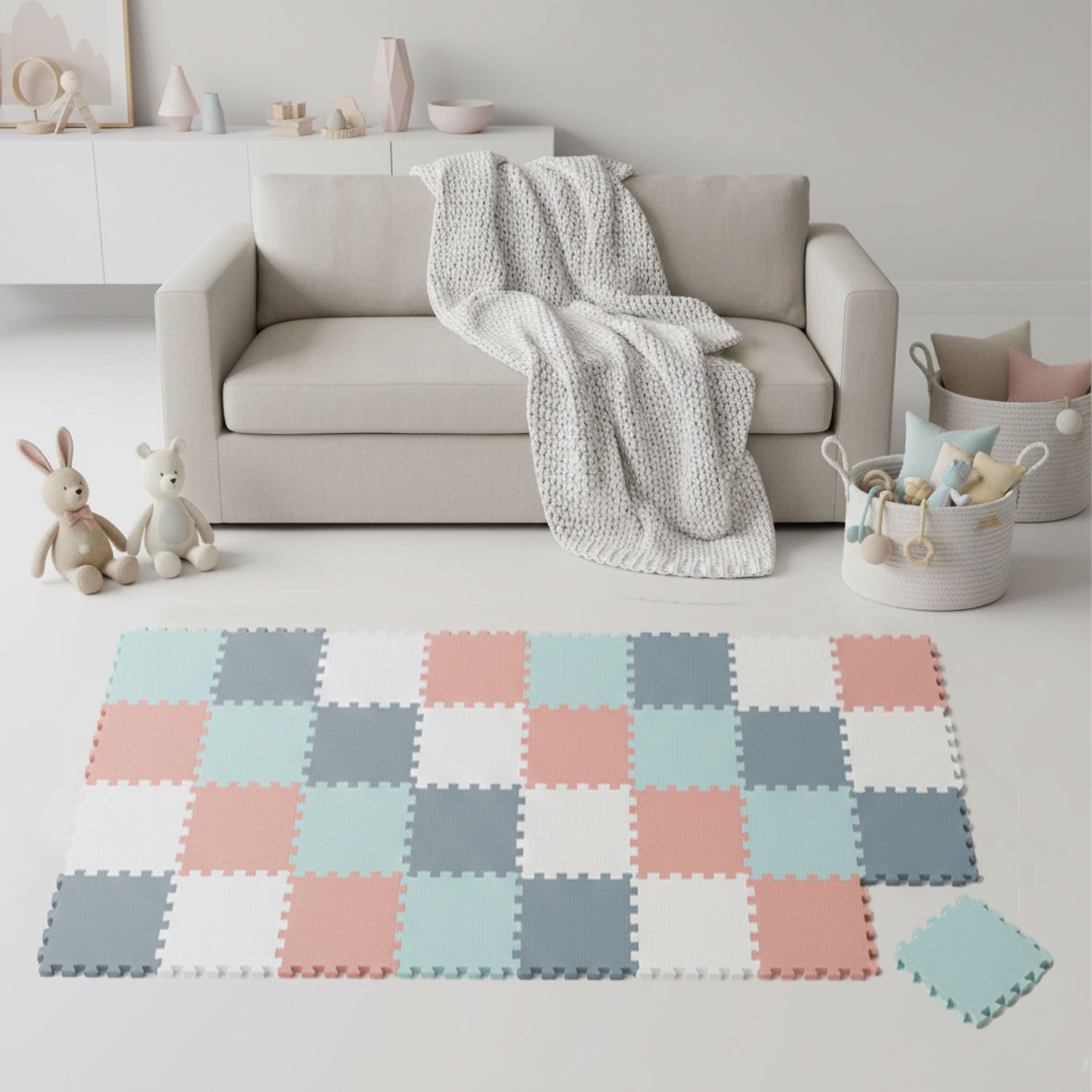 LittleTom Puzzlematte ab dem 1. Tag - 36 Teile Baby Spielmatte - 30 x 30 Kinder Krabbelmatte, Spielunterlage für Babys und Kleinkinder - Kinderzimmer Puzzleteppich