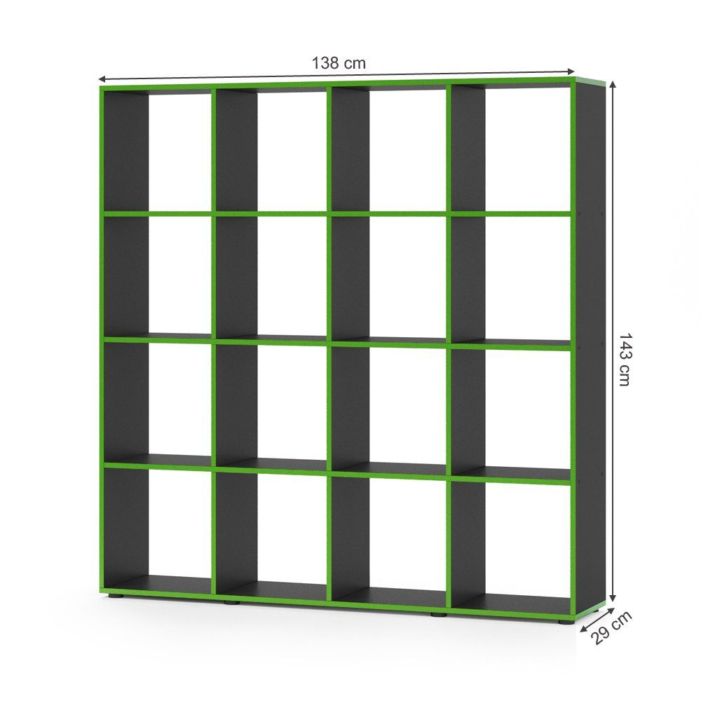 16 schwarz Würfelregal Vicco grün Standregal KARREE Raumteiler Schwarz/Grün Fächer