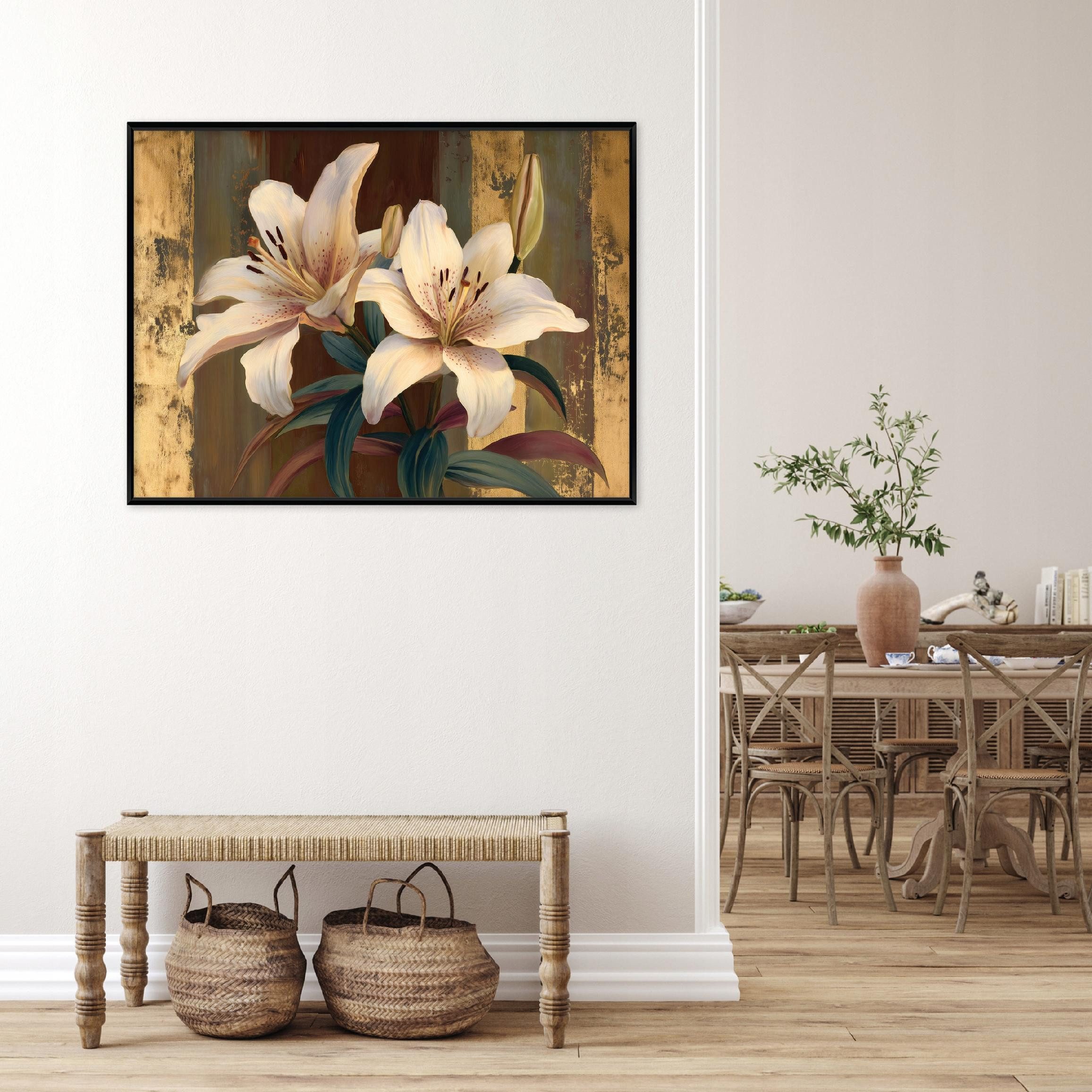 Wallarena Leinwandbild Blumen Lilie - Braun - Klassisch - Schlafzimmer, Blumen, 40x30x2cm