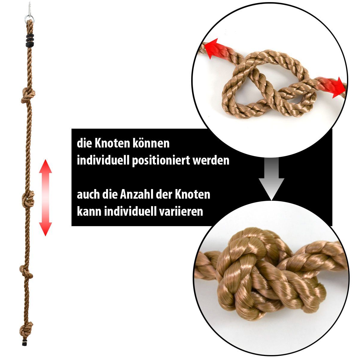 Kinder Outdoor 195 Kletterwand Knoten-Seil, Kletter-Tau LittleTom 2,5 Kletterseil cm x