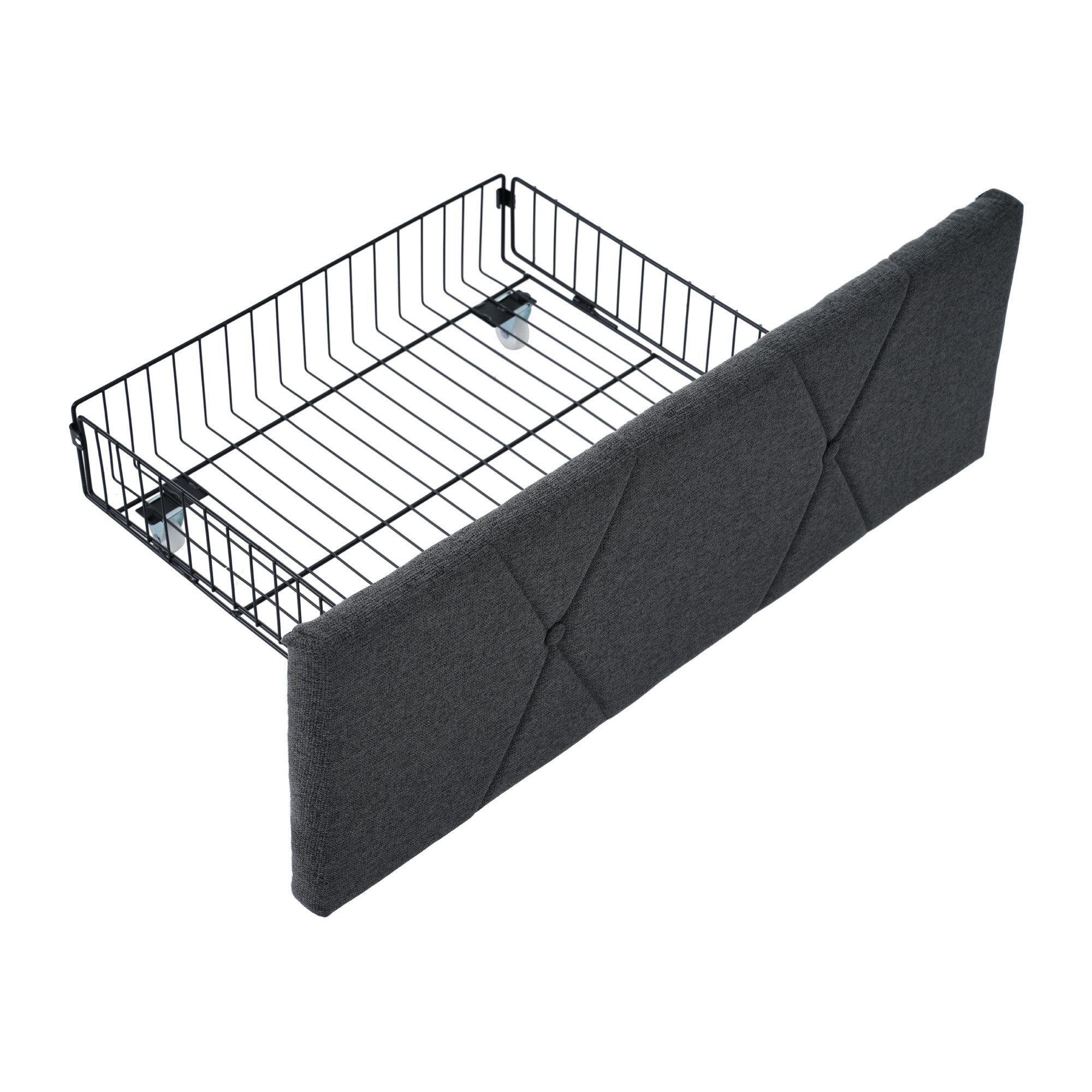 Luckice upholstered bed with USB charging function, headboard and 4 drawers (double bed 140x200cm storage bed frame), wooden slatted base