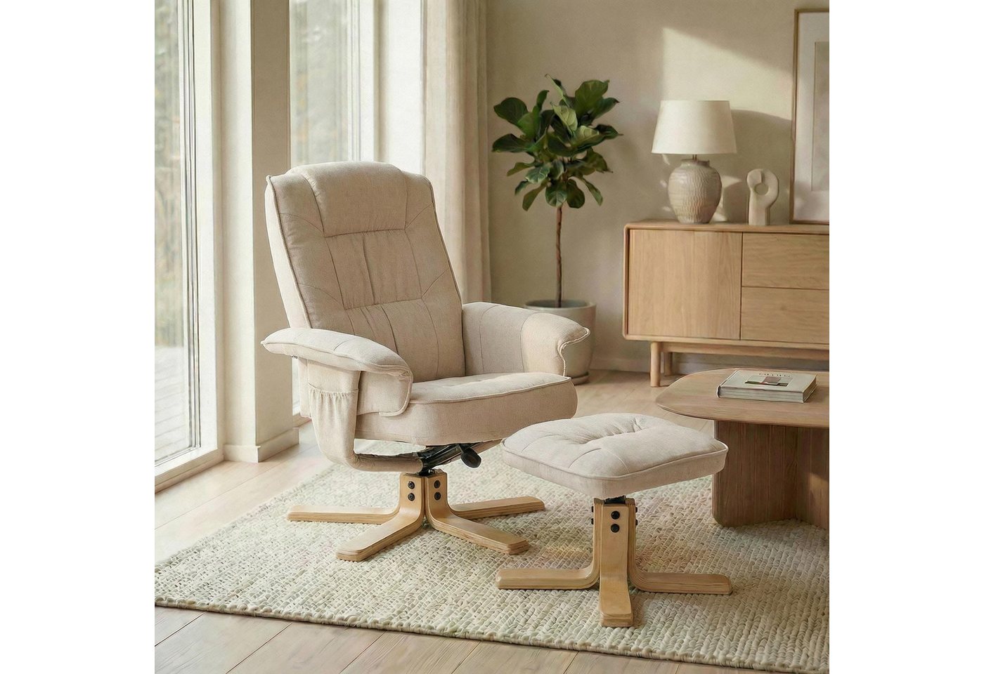 IDIMEX Relaxsessel CHARLY, Fernsehsessel mit Hocker, TV-Sessel neigungsverstellbar Stoff beige