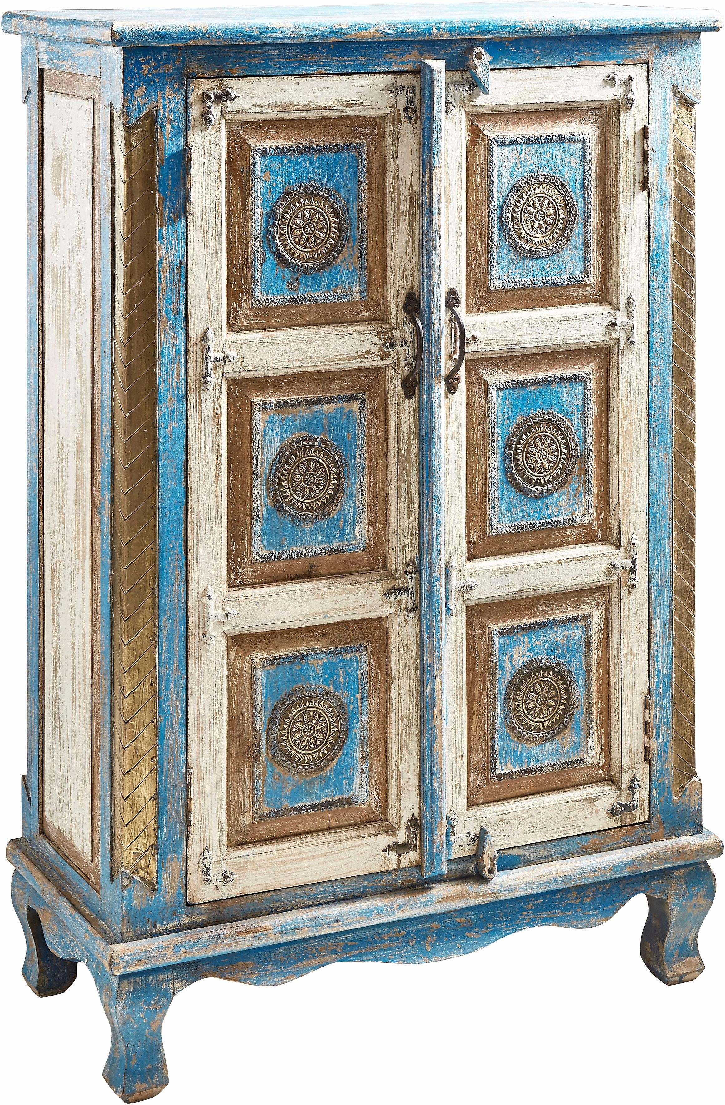 OTTO home Highboard Mahar Kommode mit 2 Türen, 3 Fächern und Metallgriffen, 120cm hoch, Stauraumschrank, Höhe 120 cm, mit aufwendiger Schnitzerei – Bild 3 von 5