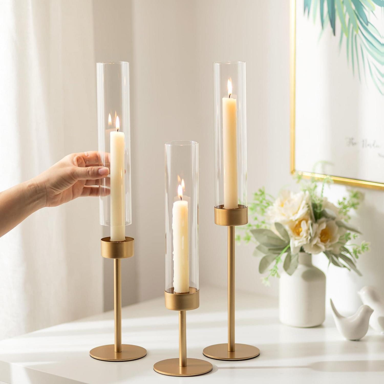 LuxusKollektion Standkerzenhalter Kerzenhalter Stabkerzen 18er Set Gold H37-48cm (18 St)