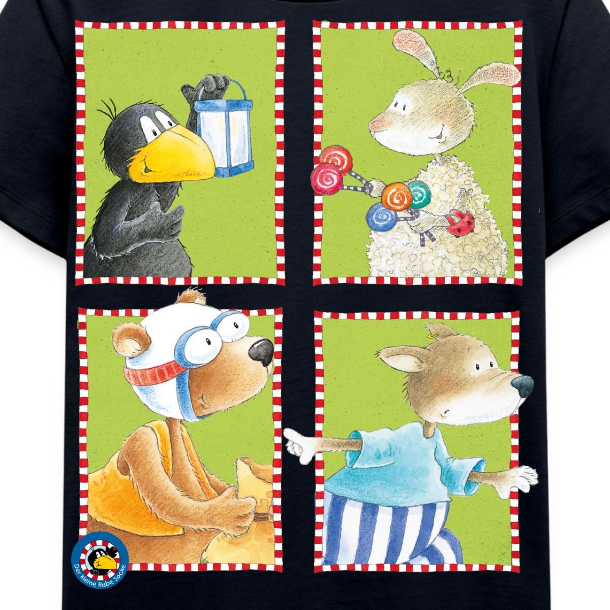 Spreadshirt T-Shirt Der kleine Rabe Socke mit Freunden Kachel Kinder Premium T-Shirt (1-tlg)