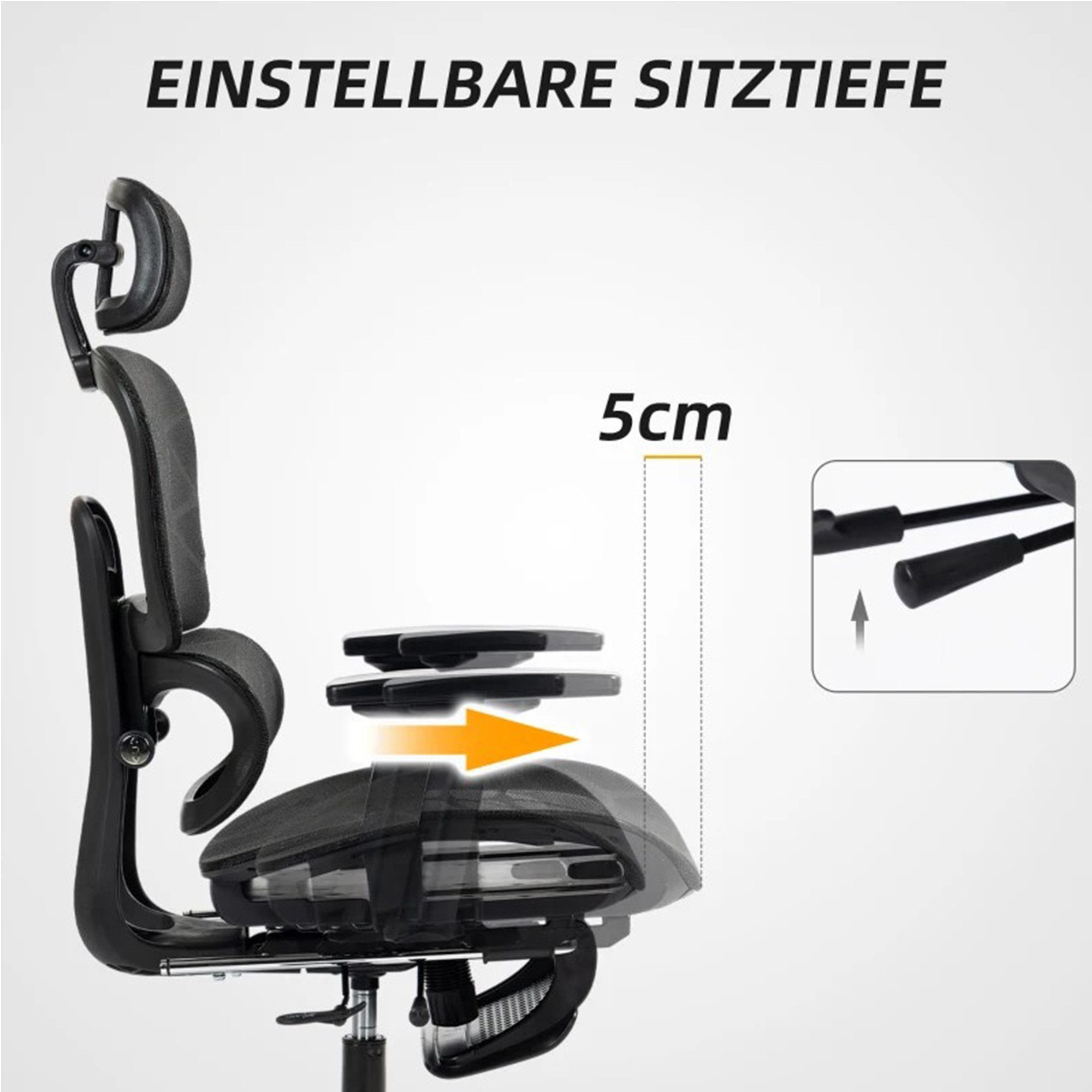 SeedWave Bürostuhl Ergonomisch mit Fußstütze, Verstellbarer Kopfstütze, 3D-Armelehnen, bis 120 kg, 135° Neigung der Rückenlehne, Adaptive Lordosenstütze