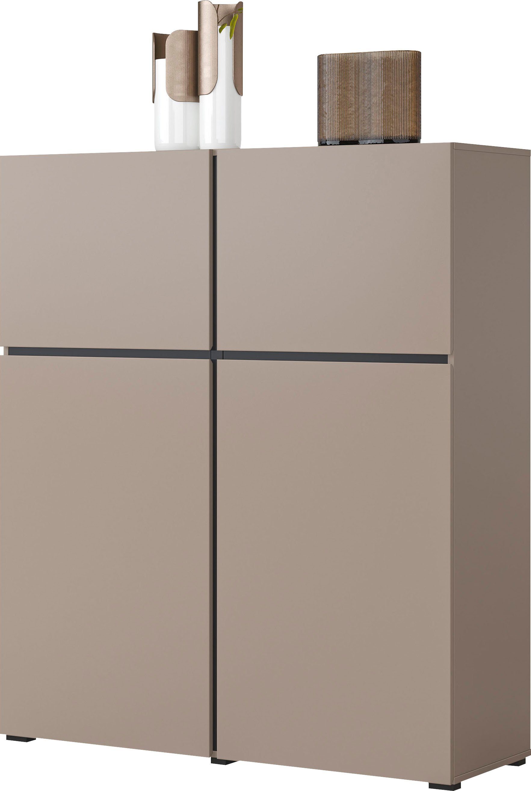 OTTO home Hochkommode Cross,Breite 119,5 cm, moderne grifflose Hochkommode mit 4 Türen, Hochschrank, Höhe 139 cm mit viel Stauraum, Einlegeböden verstellbar