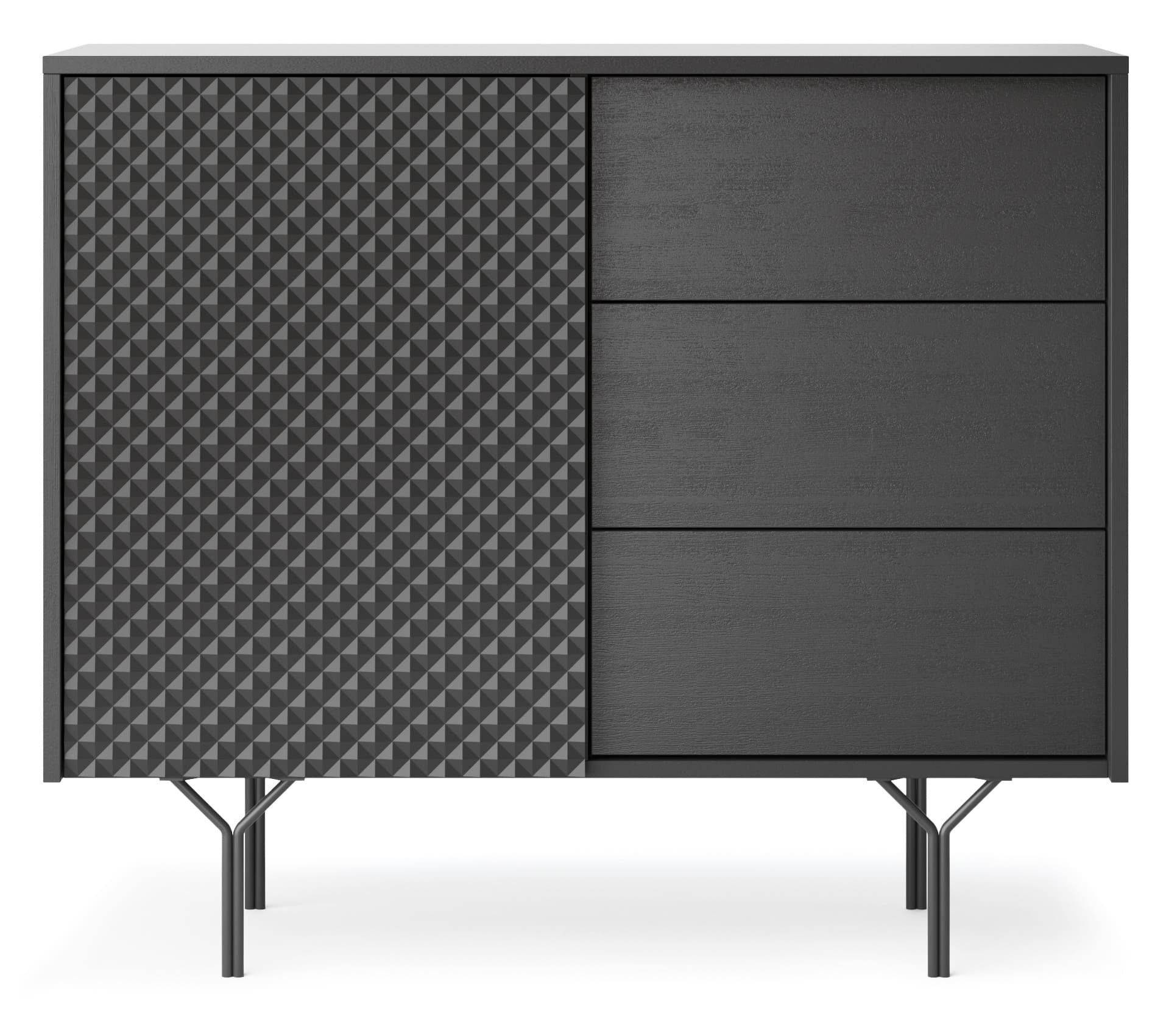 MOEBLO Kommode Venra kommode VS97 (Sideboard Wohnzimmer Kommode Schlafzimmer Komodenschrank Highboard, Einzeltür und Schubladen, 3d gefräste Front, Graphitschwarz Farbe), (HxBxT):83x97x38cm