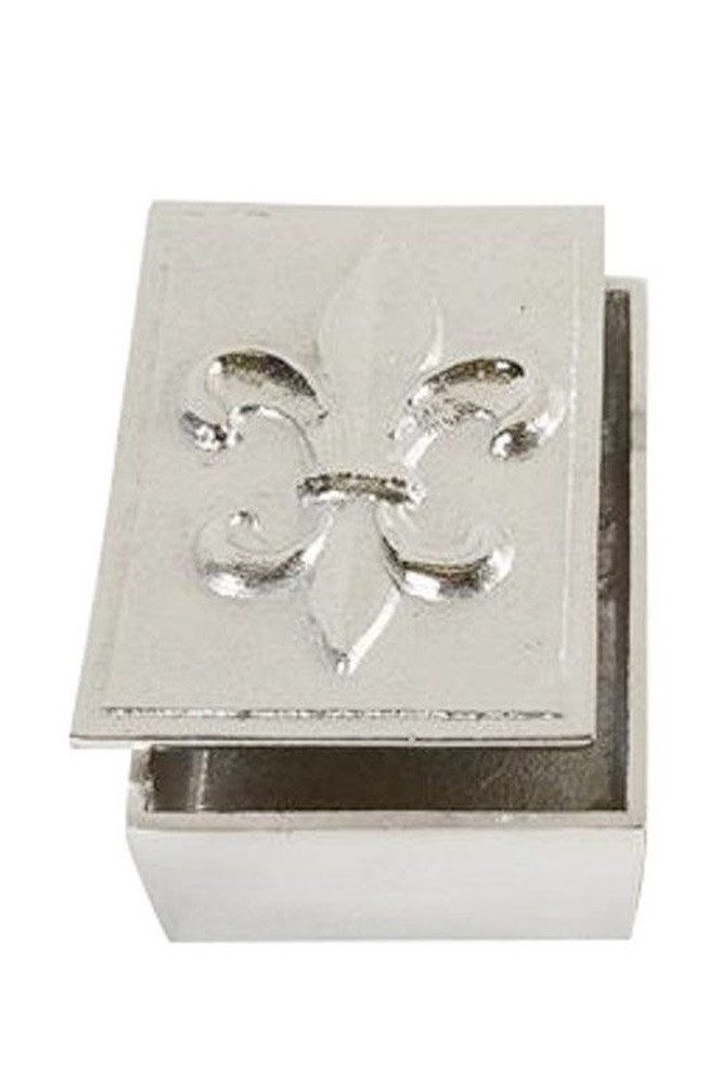 Dekokiste Dose Französische Lilie, Fluer di Lys Antik Look Nickel silber farben