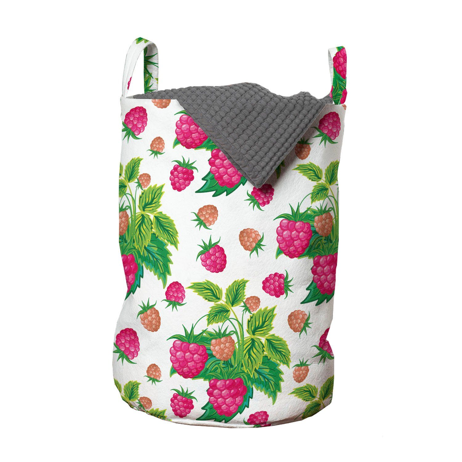 Abakuhaus Wäschesäckchen Wäschekorb mit Griffen Kordelzugverschluss für Waschsalons, Obst Himbeeren und grüne Blätter