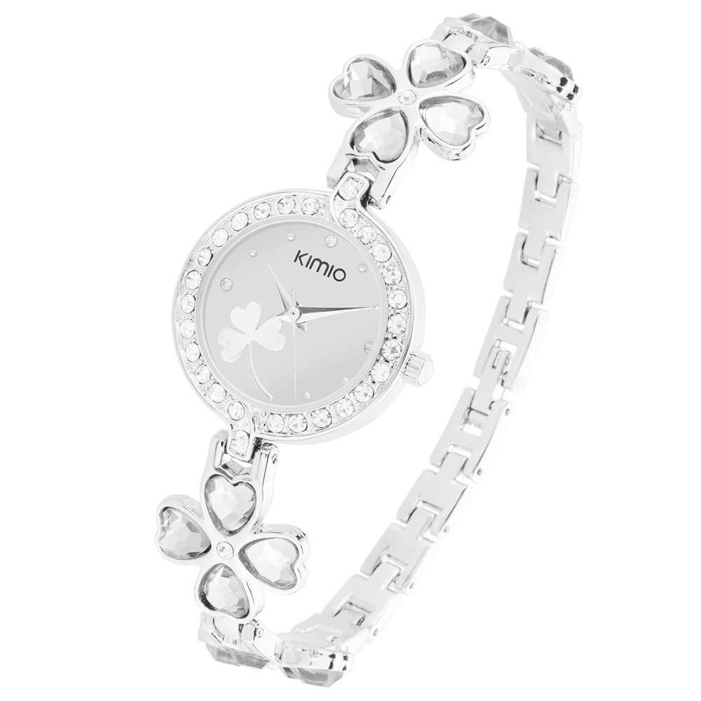Taffstyle Quarzuhr Damen Armbanduhr mit Kristallen und Glücksbringer Kleeblatt, (Elegante Damen Uhr mit Kleeblatt Design und Metallarmband - Geschenkidee)