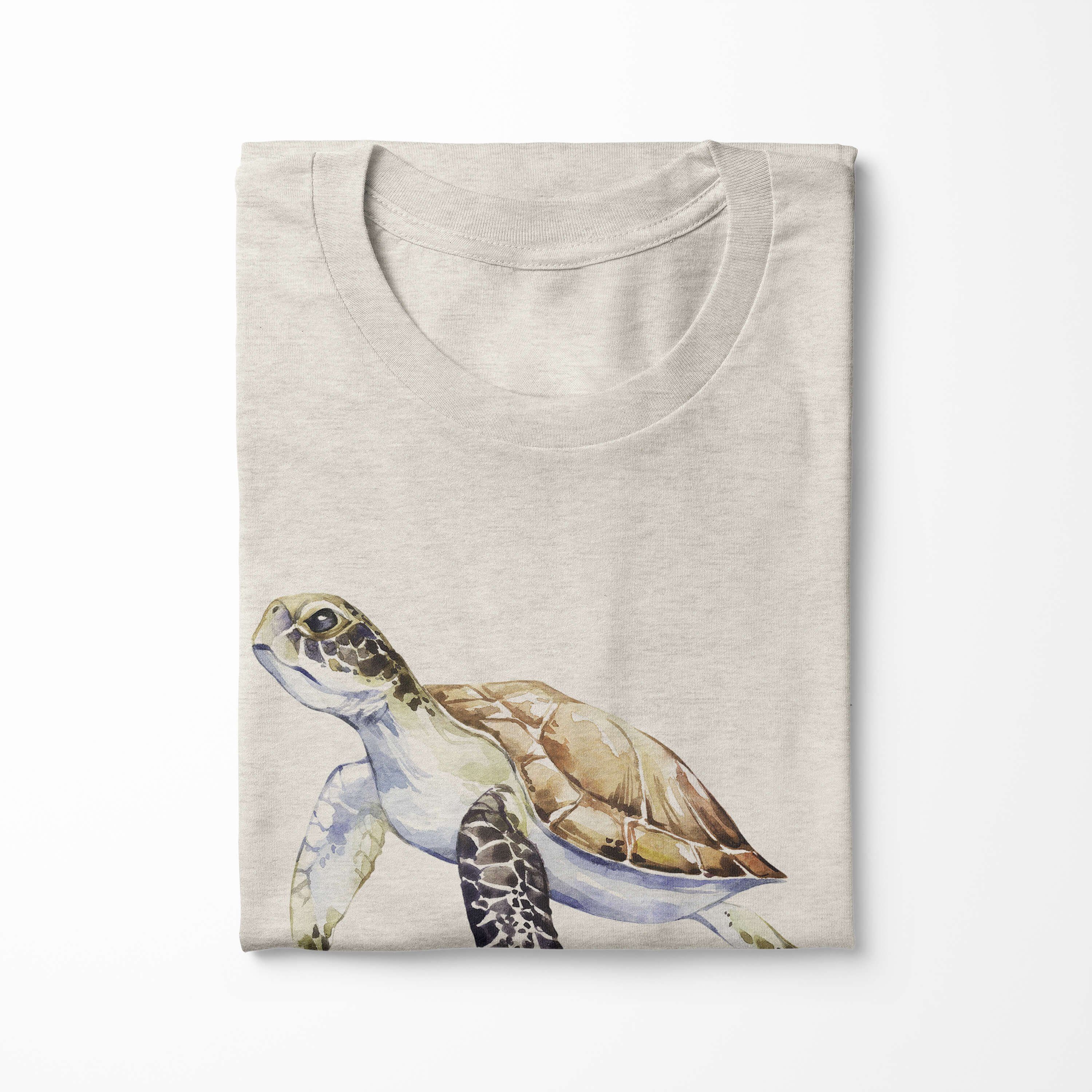 gekämmte Bio-Baumwolle Herren Shirt Wasserfarben Sinus Art (1-tlg) Motiv T-Shirt Nachhaltig Ök 100% T-Shirt Meeresschildkröte