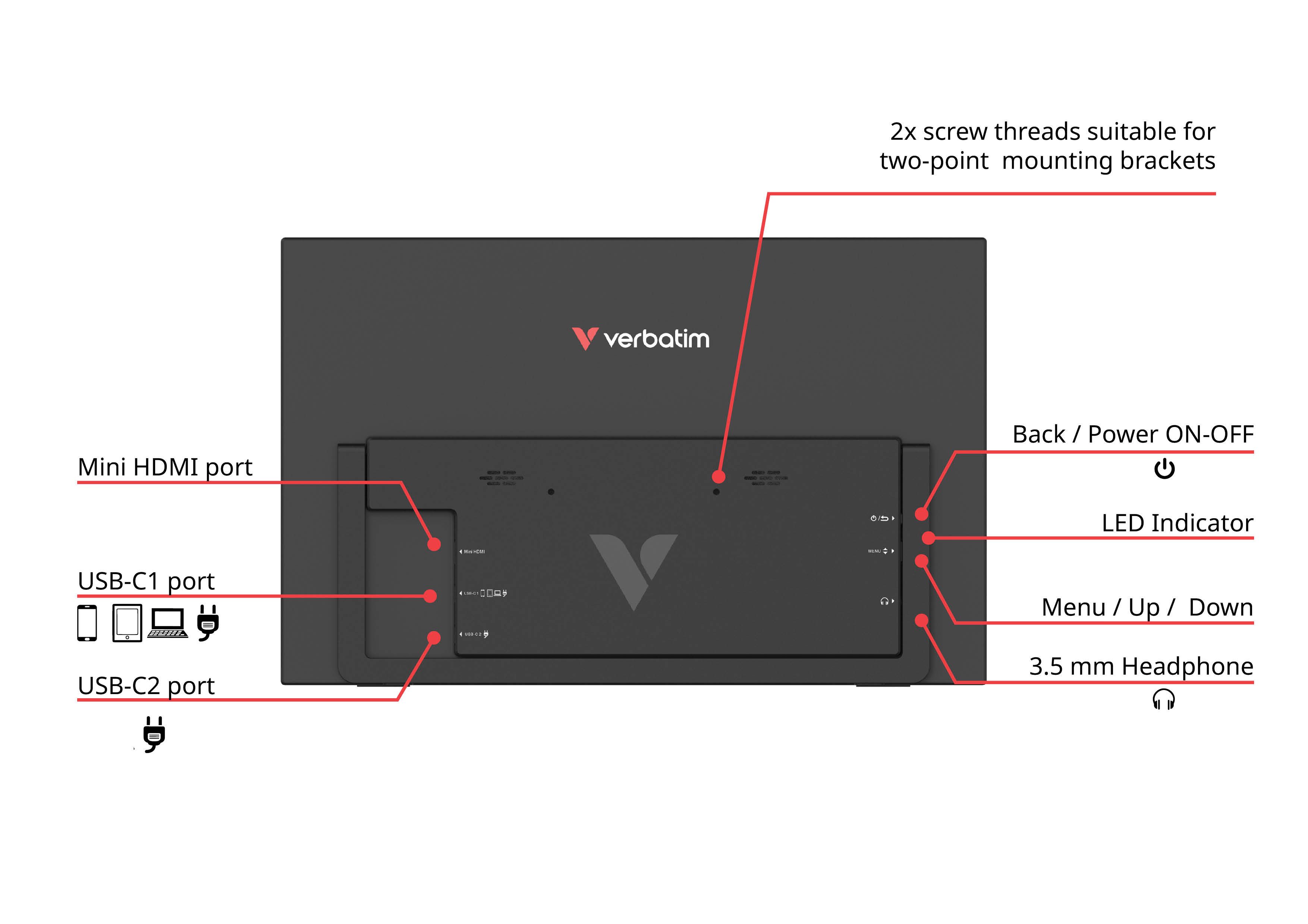 Verbatim 14'' Full HD 1080p Tragbarer Touchscreen LIGHT Serie Portabler Monitor (35,56 cm/14 ", 1920 × 1080 px, Full HD, 60 Hz)