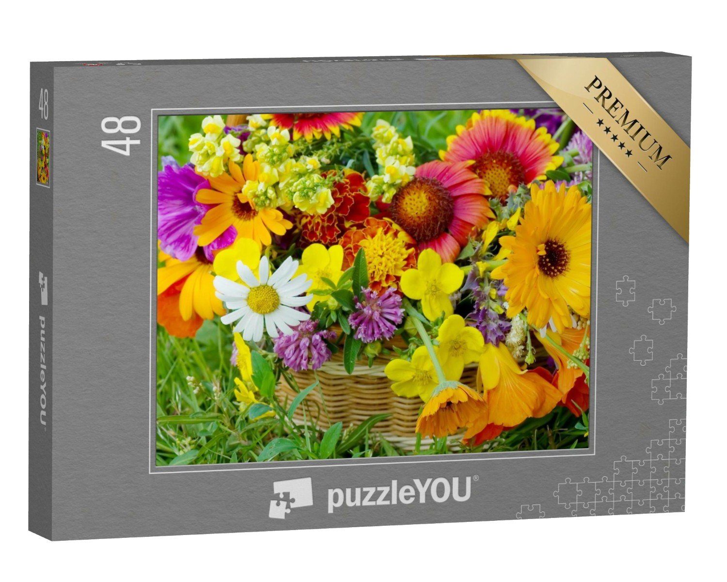 puzzleYOU Puzzle Schöne Blumen in einem Korb, 48 Puzzleteile, puzzleYOU-Kollektionen Blumen-Arrangements