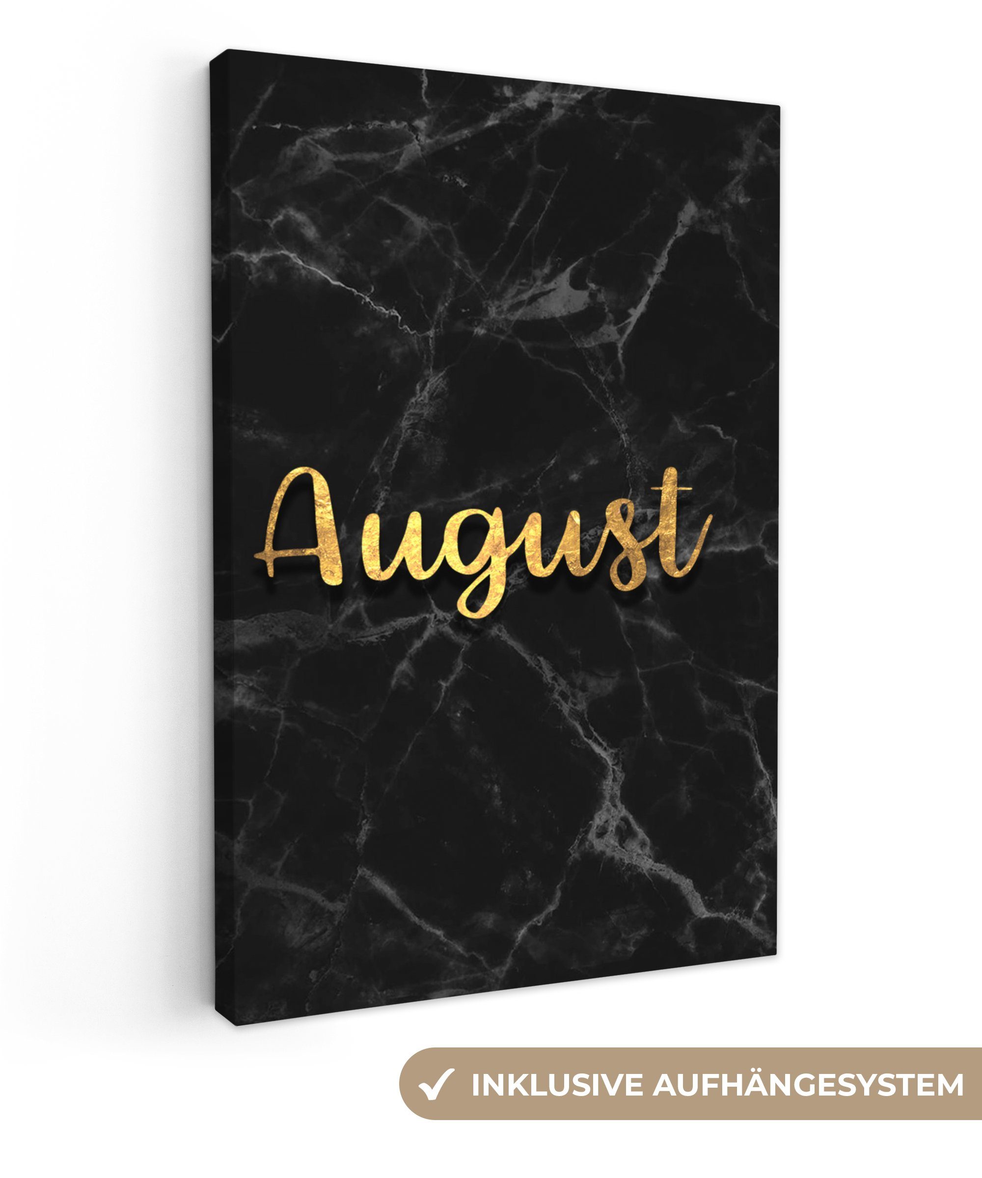 OneMillionCanvasses® Leinwandbild Kalender - August - Gold - Marmor, (1 St), Leinwandbild fertig bespannt inkl. Zackenaufhänger, Gemälde, 20x30 cm