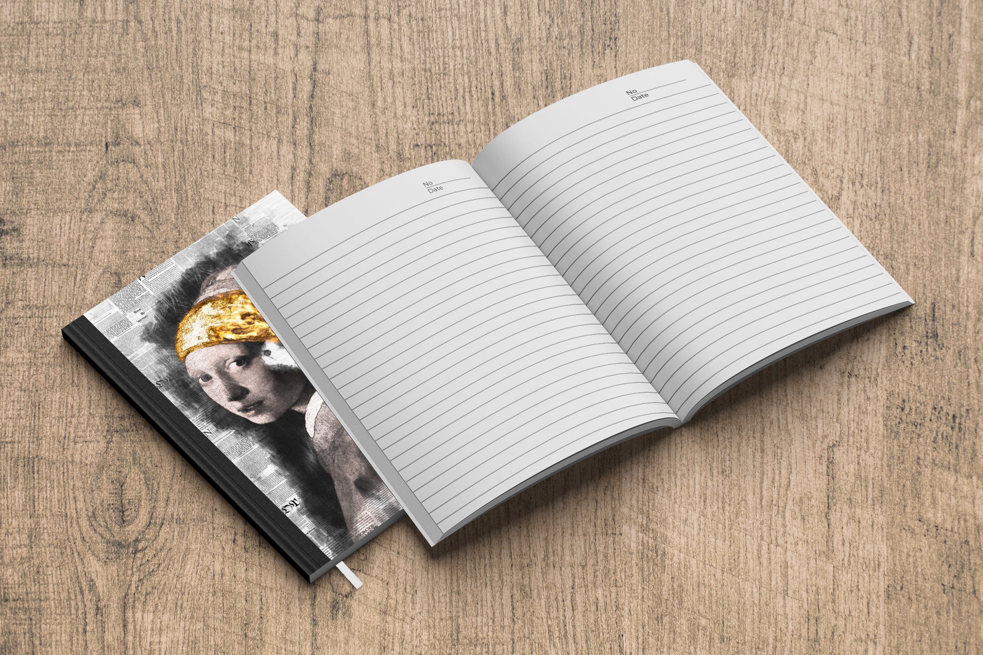 Tagebuch, mit Notizheft, - MuchoWow Mädchen - Perlenohrring Notizbuch Seiten, Zeitungsartikel Gold, - Vermeer Journal, Haushaltsbuch A5, Johannes Merkzettel, 98