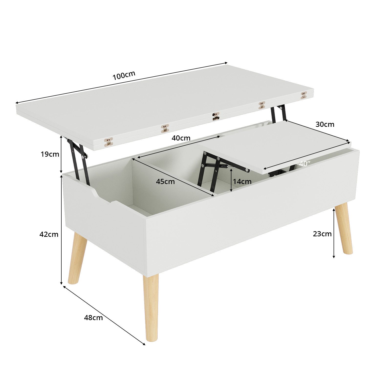 VOWNER Couchtisch mit klappbarer Arbeitsplatte, umwandelbar zum Esstisch, m günstig online kaufen