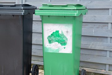 MuchoWow Wandsticker Australien - Weltkarte - Aquarell (1 St), Mülleimer-aufkleber, Mülltonne, Sticker, Container, Abfalbehälter