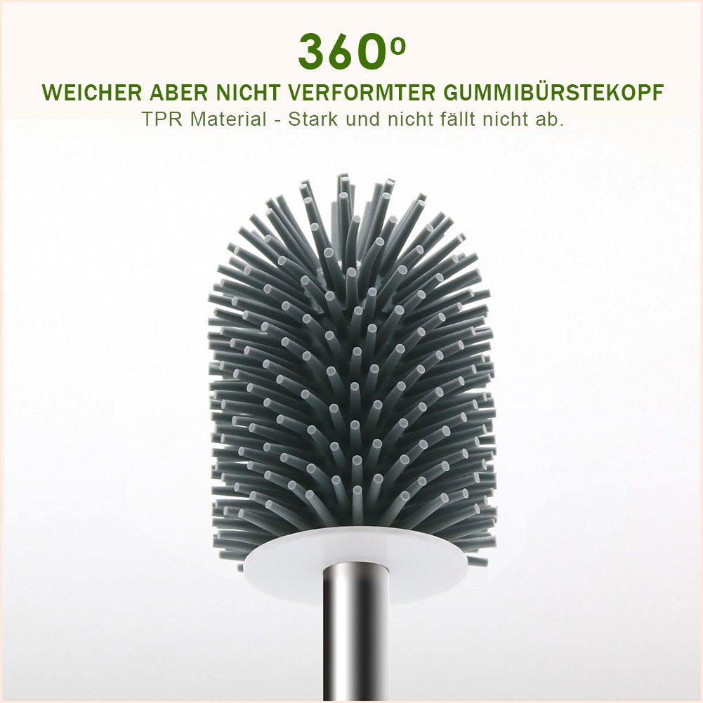 SONNI WC-Garnitur SONNI Toilettenbürste Silikon Bürste und Halter Klobürsten Set, Lüftungsschlitze Wandmontage & Boden schnell trocknendem Haltersatz – Bild 3 von 5