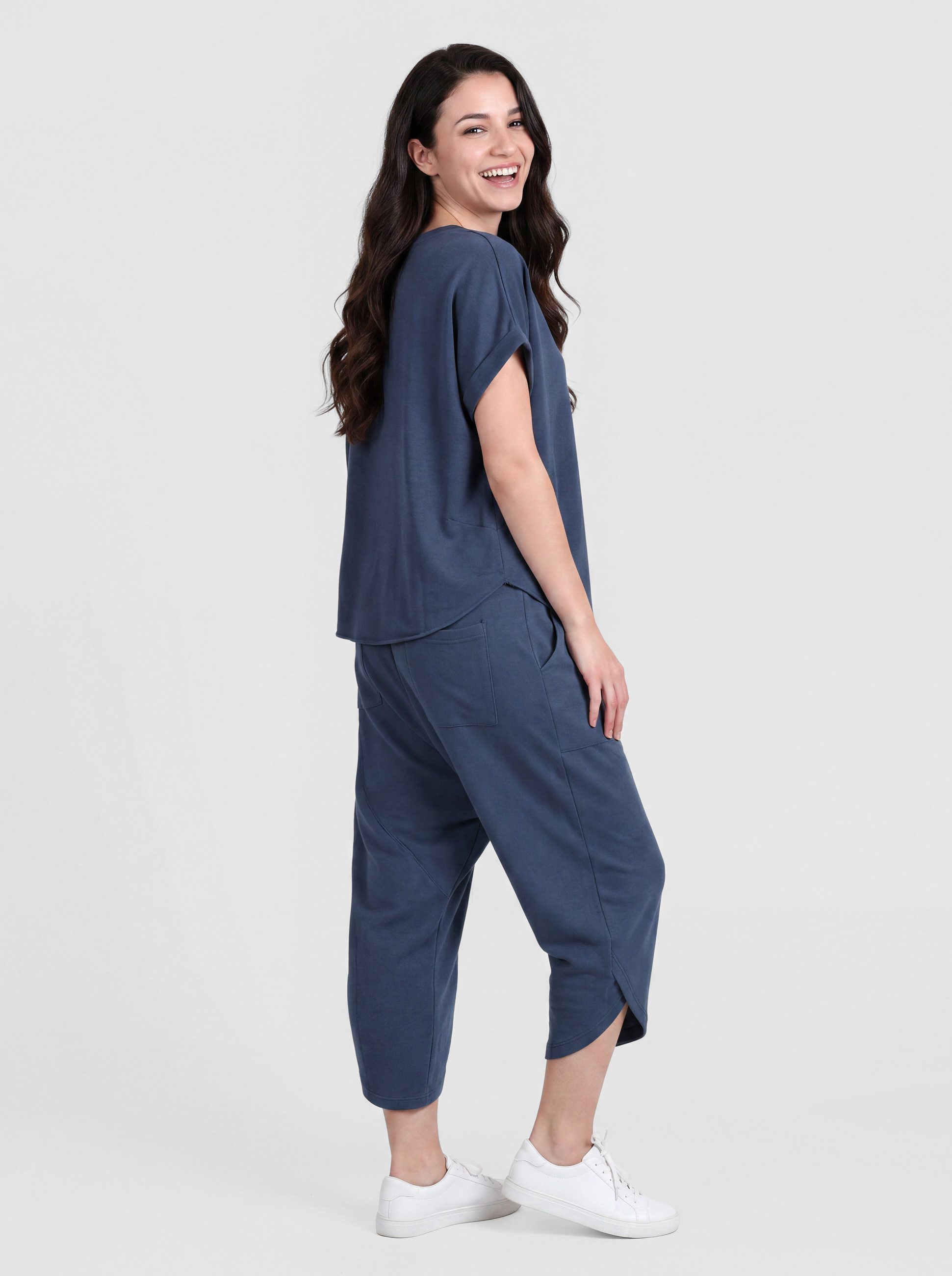 PEKIVESSA Jogginganzug Oversized Kurzarm Sweatanzug Set mit 7/8-Hose (2-tlg), Sweatshirt & Sweatpants 2-tlg. – Bild 3 von 5