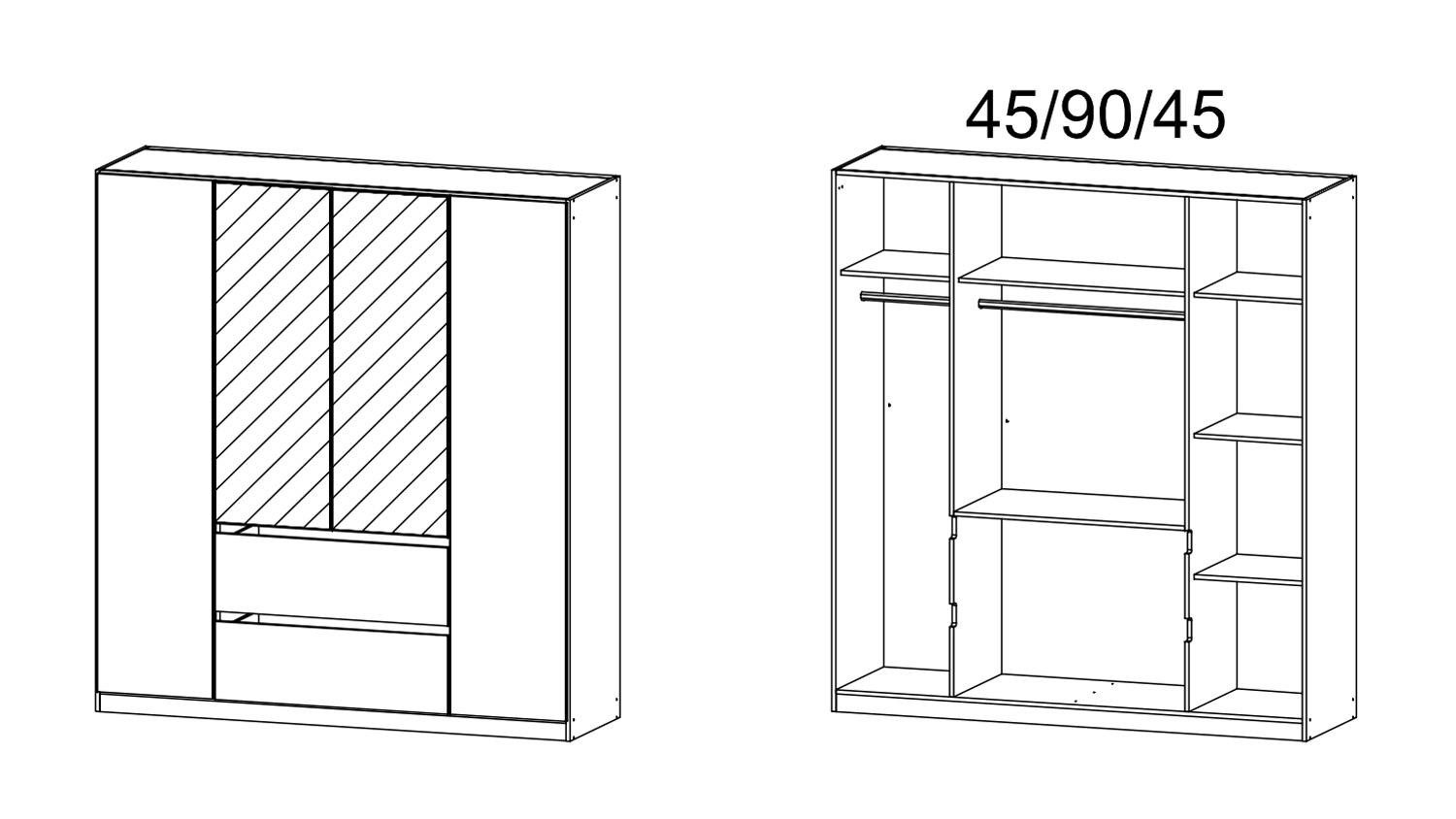rauch ORANGE Kleiderschrank Kleiderschrank Nidda 4-türig weiß Spiegel inkl. push-to-open 181 cm