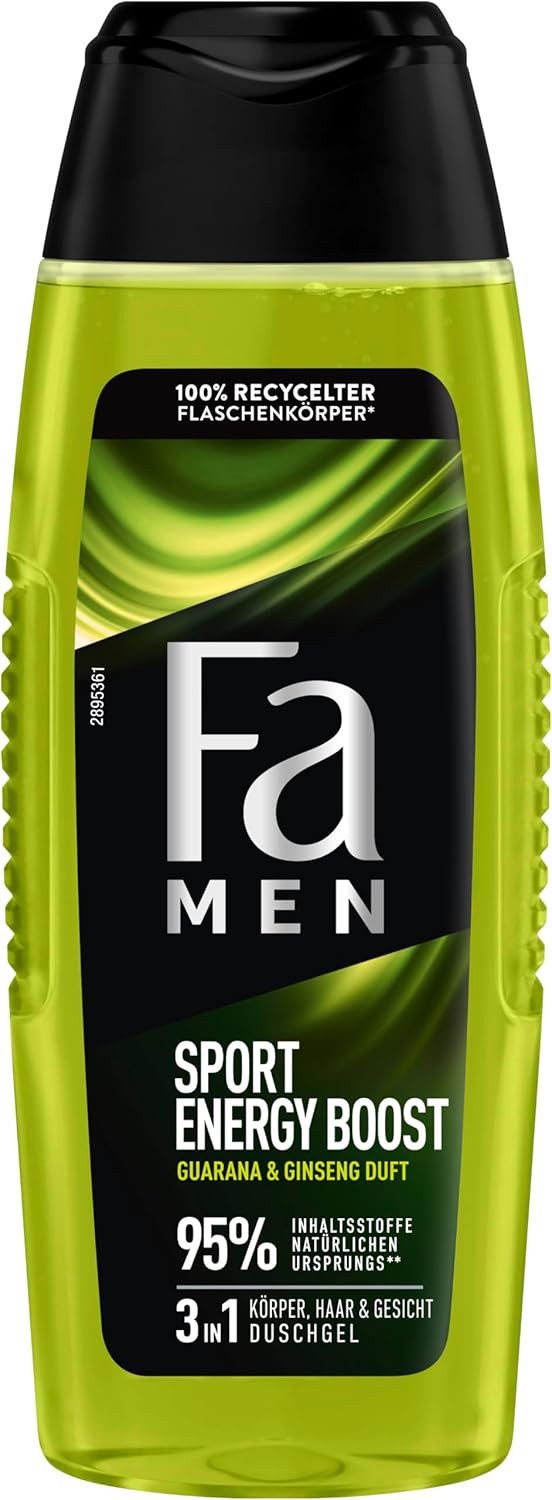 FA Duschgel Duschgpflege Men Sport Energy Boost, 6x 250 ml, 6-tlg., für Körper, Haar & Gesicht, schützt die Haut, Vegan