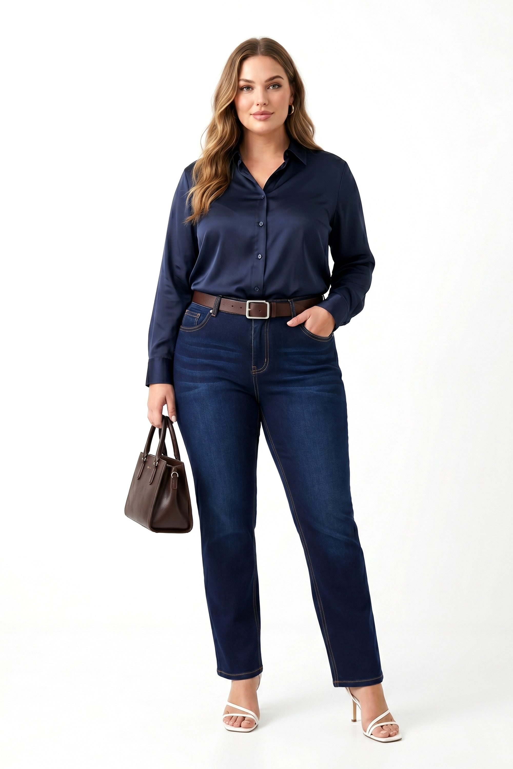 ESRA Straight-Jeans Damen Stretch Jeans Damen High Waist Stretch-Jeans Sommer Hose FG14 High Waist Damen Jeans Straight Gerade Jeans extra weiche Baumwolle