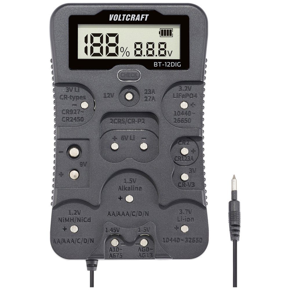 VOLTCRAFT Batterietester VOLTCRAFT Batterietester BT-12DIG Messbereich (Batterietester) 1,2 V, (BT-12DIG)