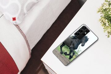 MuchoWow Handyhülle Pferd - Schwarz - Natur, Phone Case, Handyhülle Samsung Galaxy S21 Ultra, Silikon, Schutzhülle