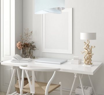 Licht-Erlebnisse Pendelleuchte KARIM, ohne Leuchtmittel, Stoff Metall D: 50 cm E27 Weiß Creme (Abstrakt-Floral Print) Modern
