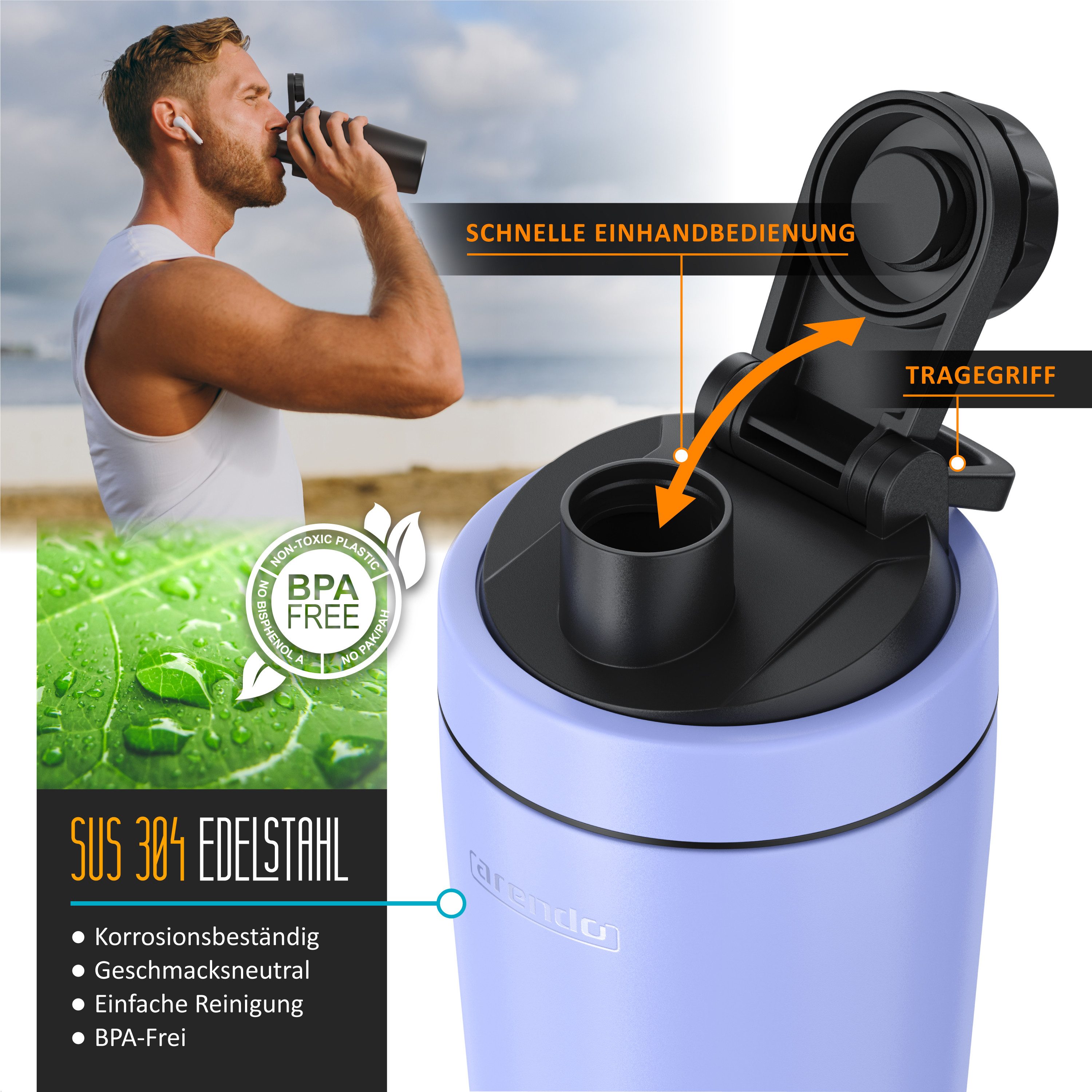 Arendo Protein Shaker Edelstahl Eiweißshaker 500 ml, verschließbar, bruchfest, BPA-frei, Edelstahl, (1-tlg), auslaufsicher, spülmaschinengeeignet, mit Tragegrif – Bild 4 von 5