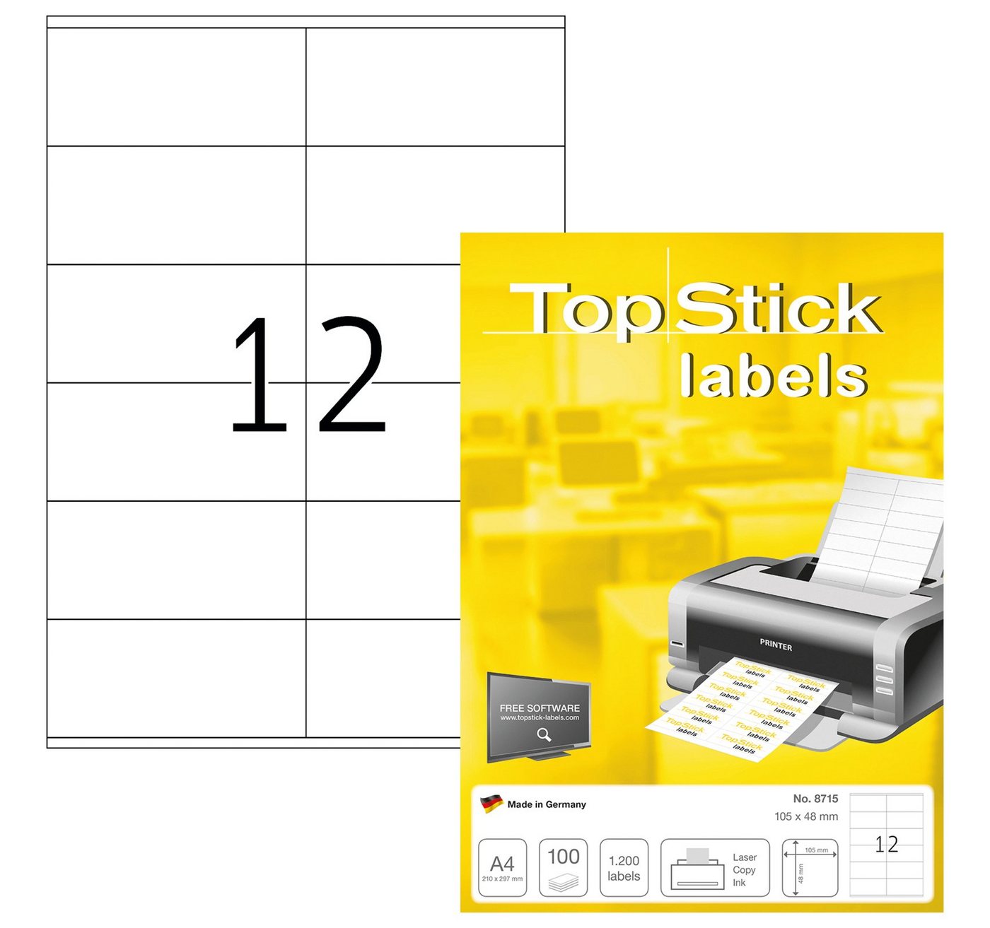 Thumbnail - TopStick Etiketten TopStick 8715 Etiketten - 105 x 48 mm - weiß - 1.200 Stück