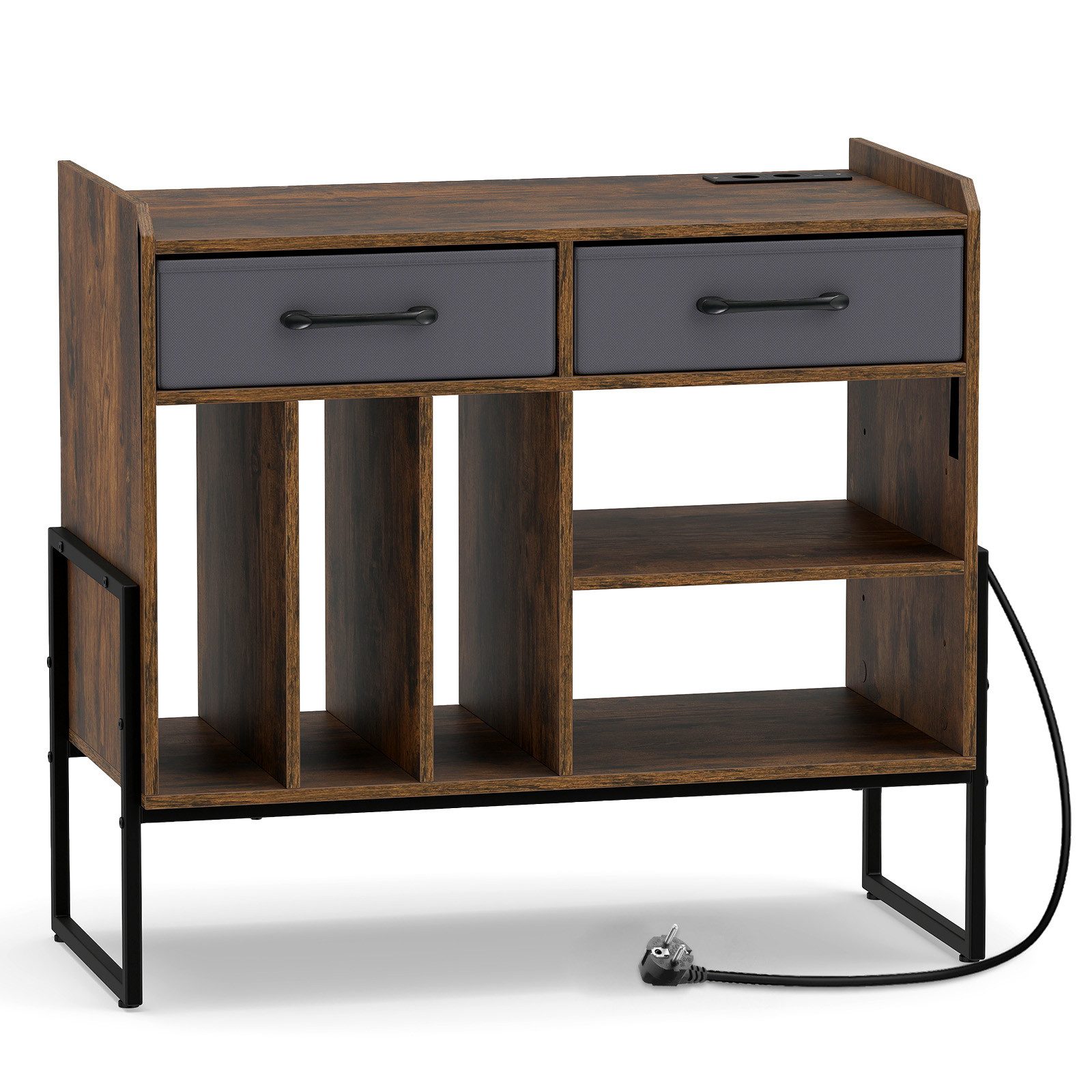 COSTWAY Sideboard, Plattenspieler Tisch, Schallplattenregal mit Steckdosen
