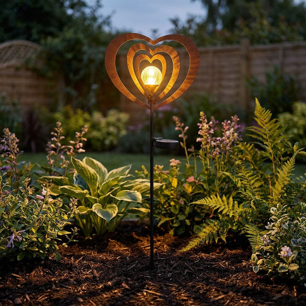 GLOBO LIGHTING LED Solarleuchte, LED-Leuchtmittel fest verbaut, Warmweiß, LED Solarleuchte Gartenleuchte Metall rostfarben mit Glaskugel H 82 cm