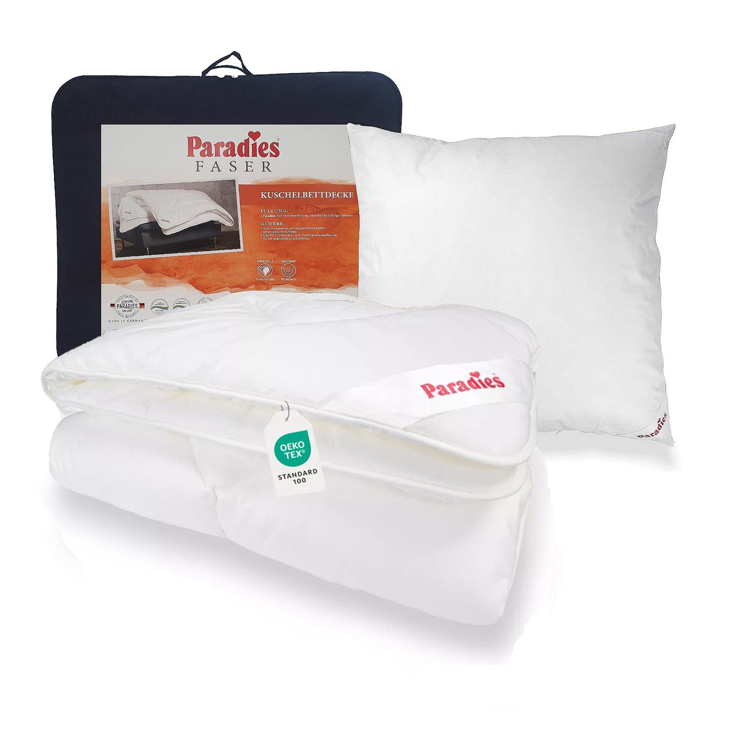 Paradies Bett-Set Paradies Ganzjahresdecke Bettenset Halia medium + Kissen Softy 135x200, Füllung: Paradies Fill Fasertechnologie für dauerhaft kuscheliges Volumen, 50% recycelt., Bezug: 100% Baumwolle, veredelt mit Aloe vera, Prakisches Bettenset aus extra warmer Bettdecke und Kopfkissen