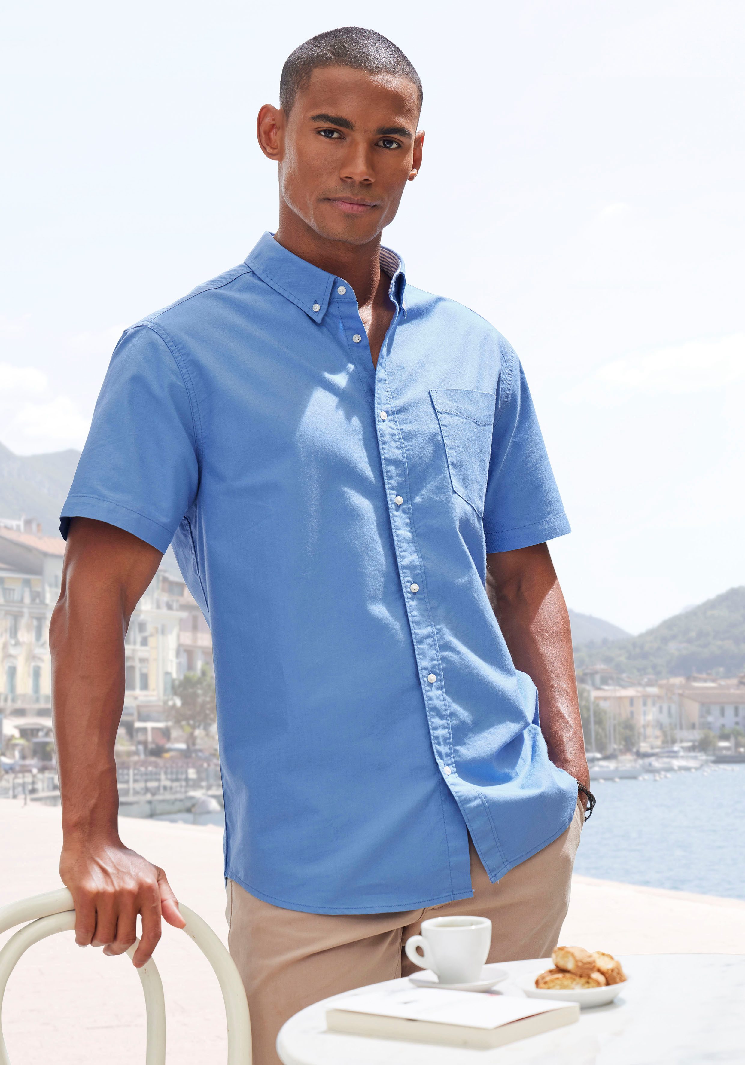 H.I.S Kurzarmhemd regular-fit mit Button-down-Kragen, reine Baumwolle