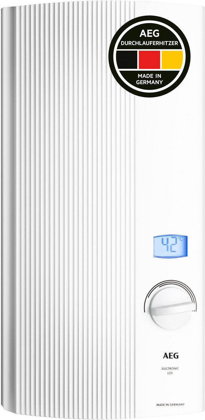 AEG Haustechnik Komfort-Durchlauferhitzer DDLE LCD 18/21/24 kW, gradgenaue Temperaturwahl, elektronisch, min. 30 °C, max. 60 °C, LC-Display