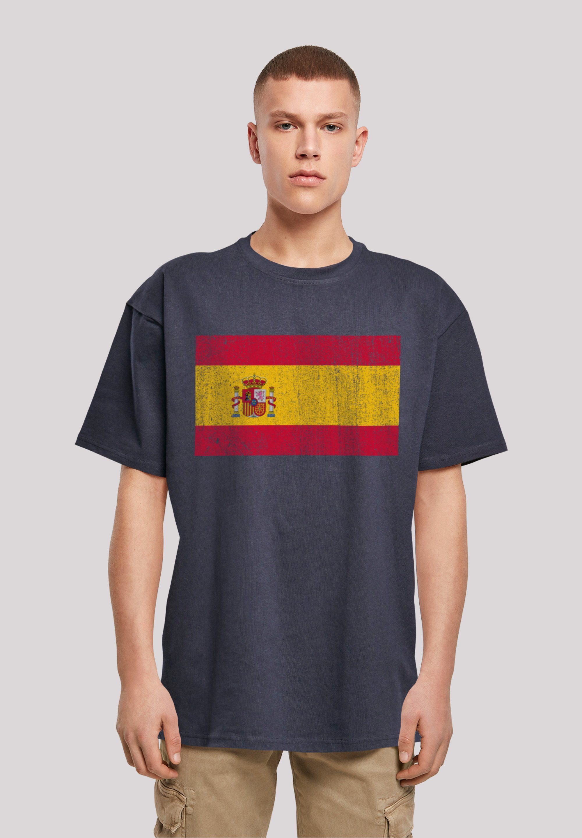 T-Shirt Passform und distressed Spanien Flagge Spain Print, überschnittene Weite Schultern F4NT4STIC